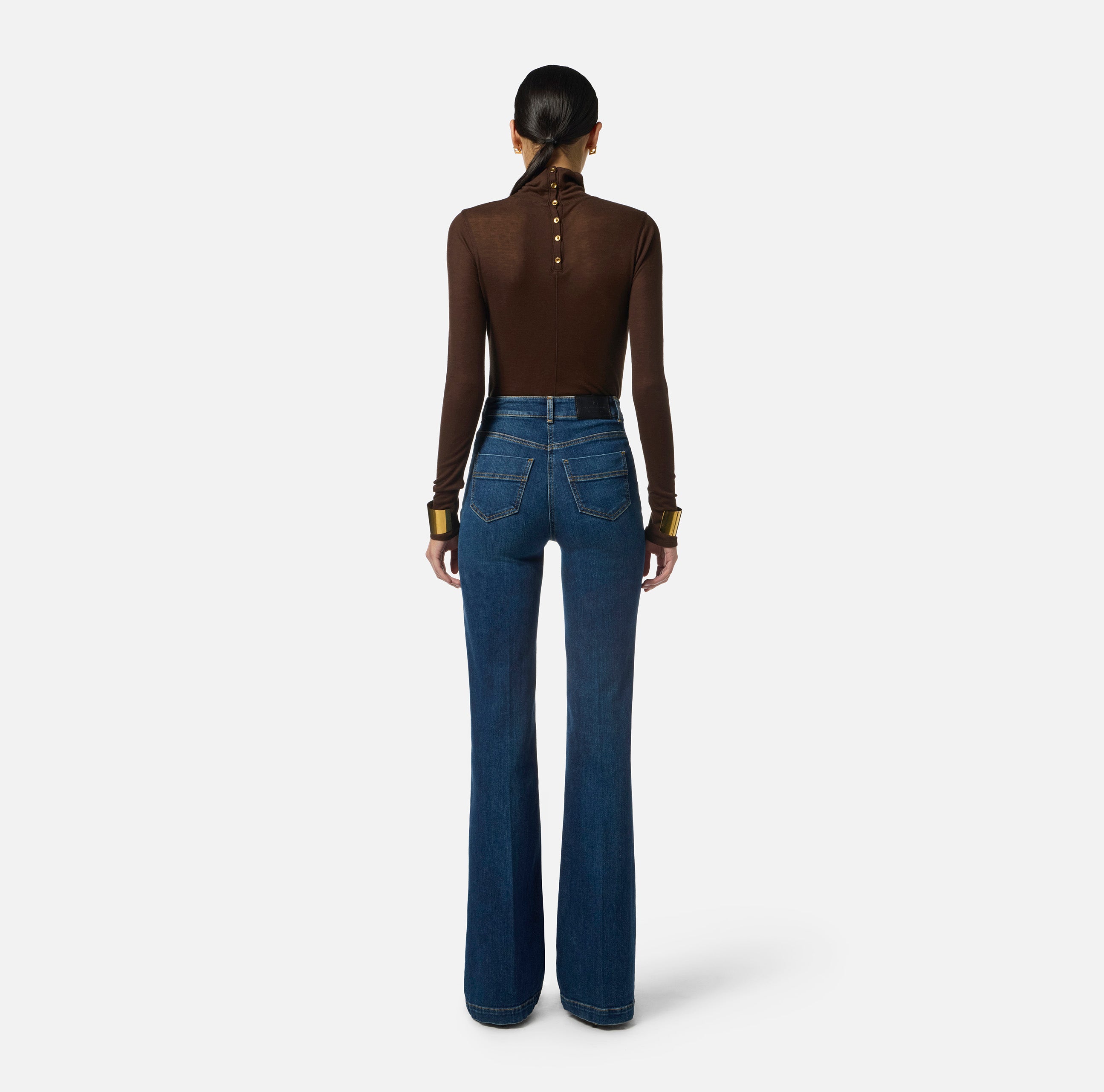 ELISABETTA FRANCHI Jeans Palazzo Bottoni-Blue Denim