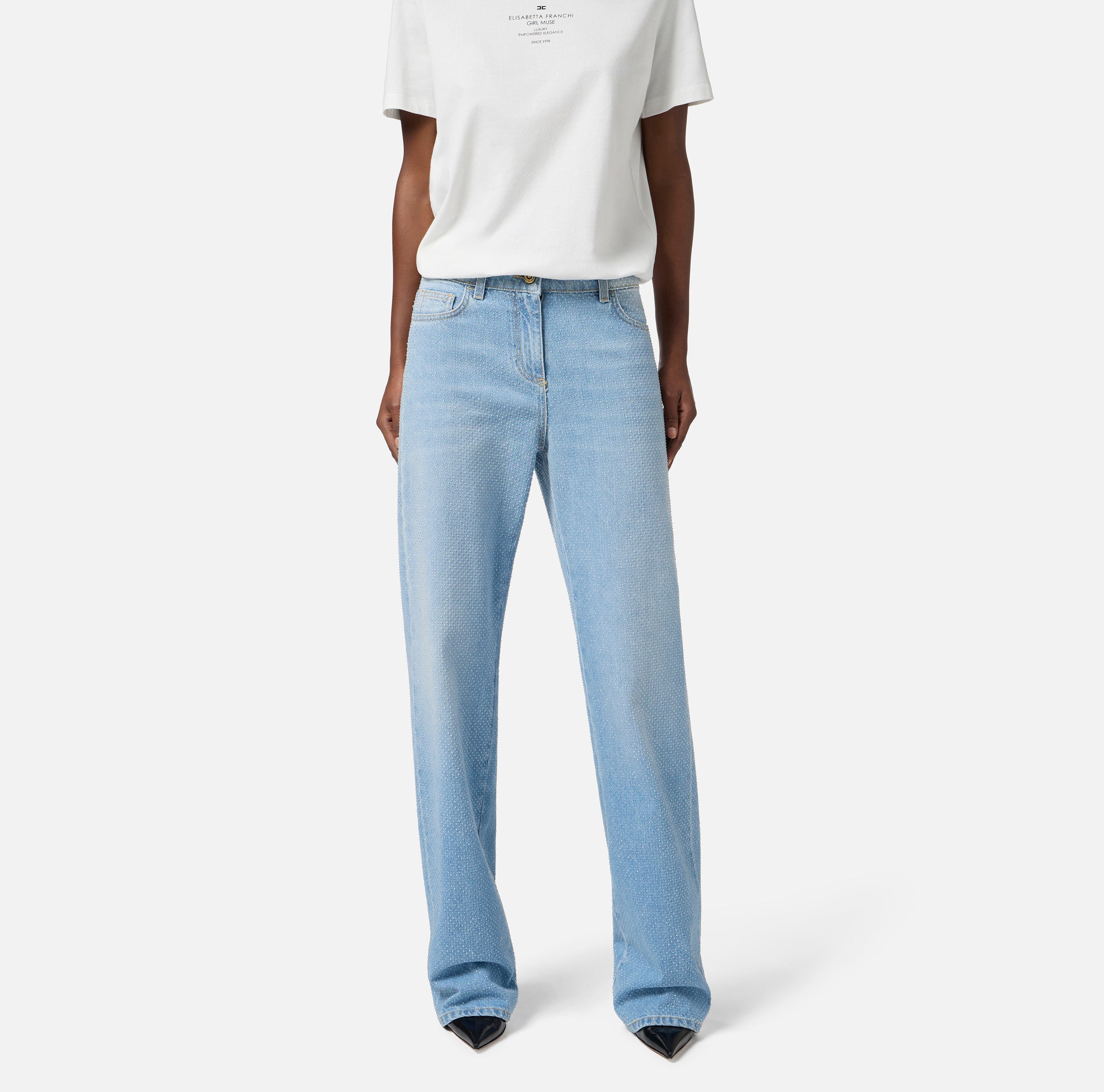 ELISABETTA FRANCHI Jeans Loose Denim Strass-Light Blue