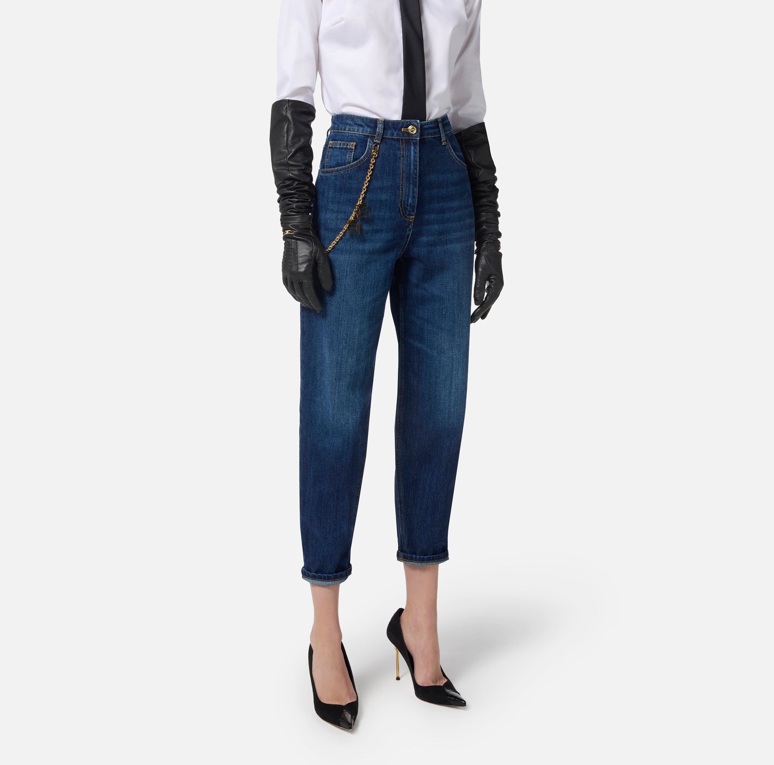 ELISABETTA FRANCHI Jeans Ovetto Denim Catena-Blue Denim