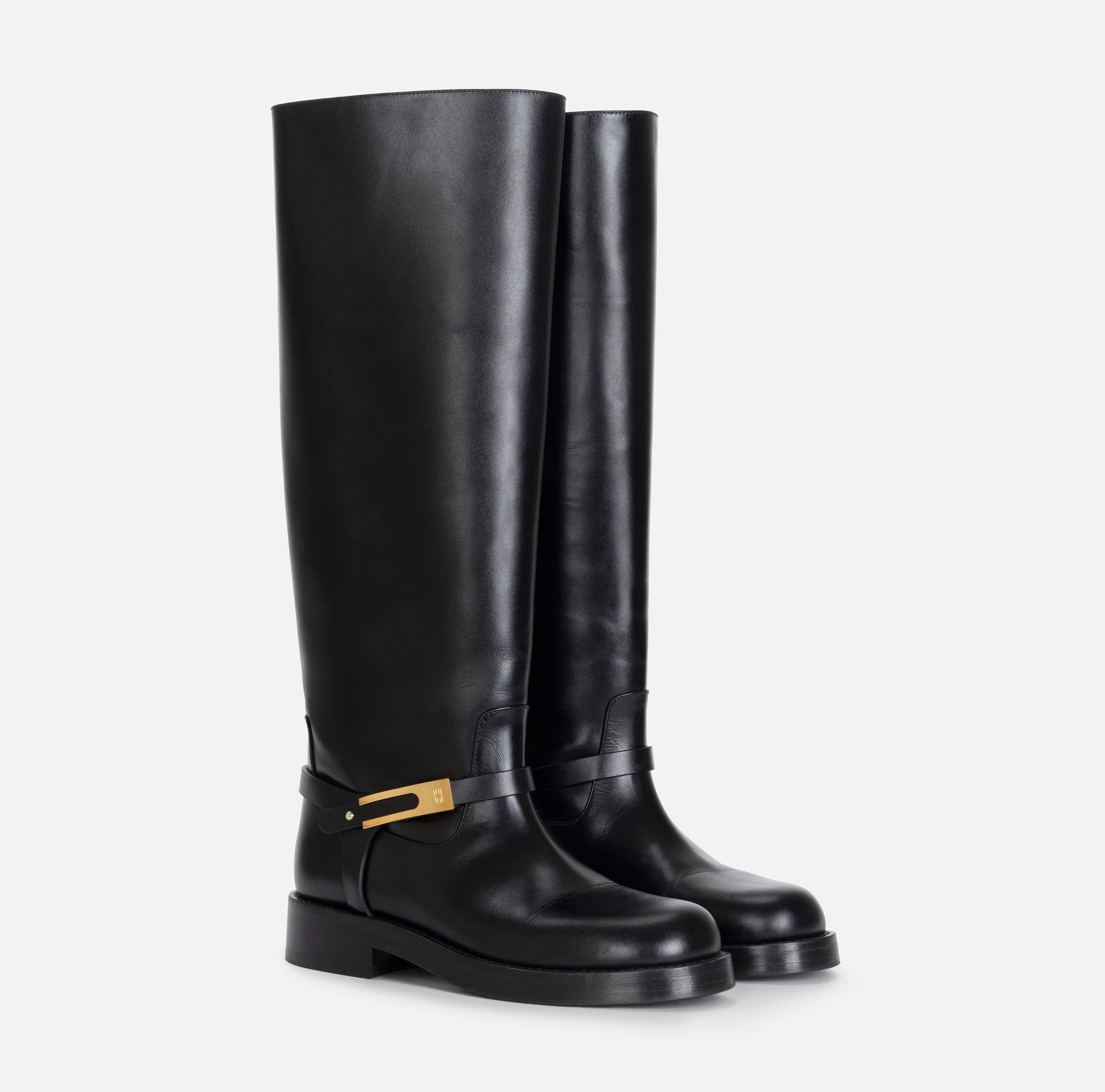 ELISABETTA FRANCHI Stivale Pelle Fibbia Logo-Nero