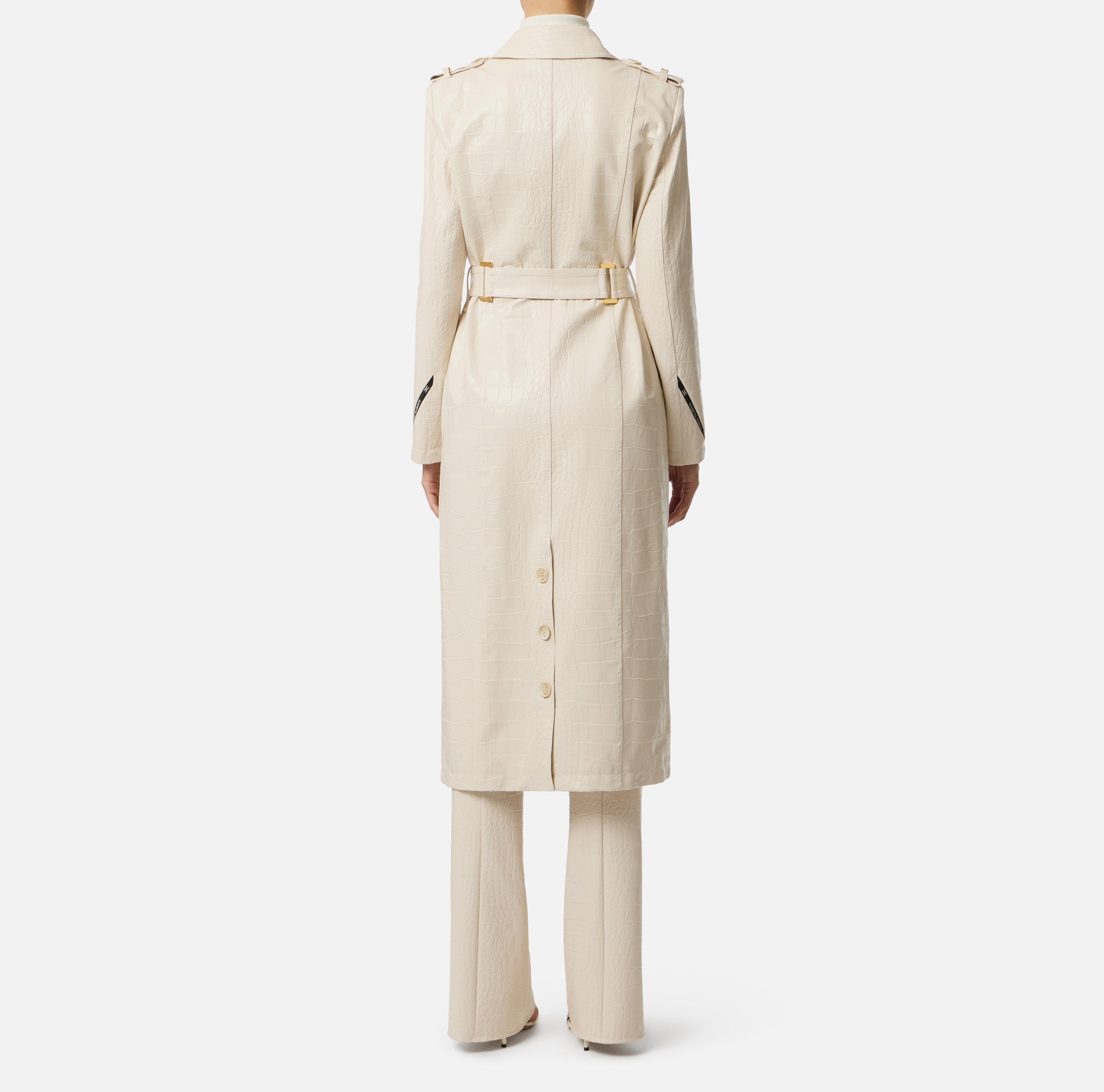 ELISABETTA FRANCHI Trench Ecopelle Coccodrillo-Milk
