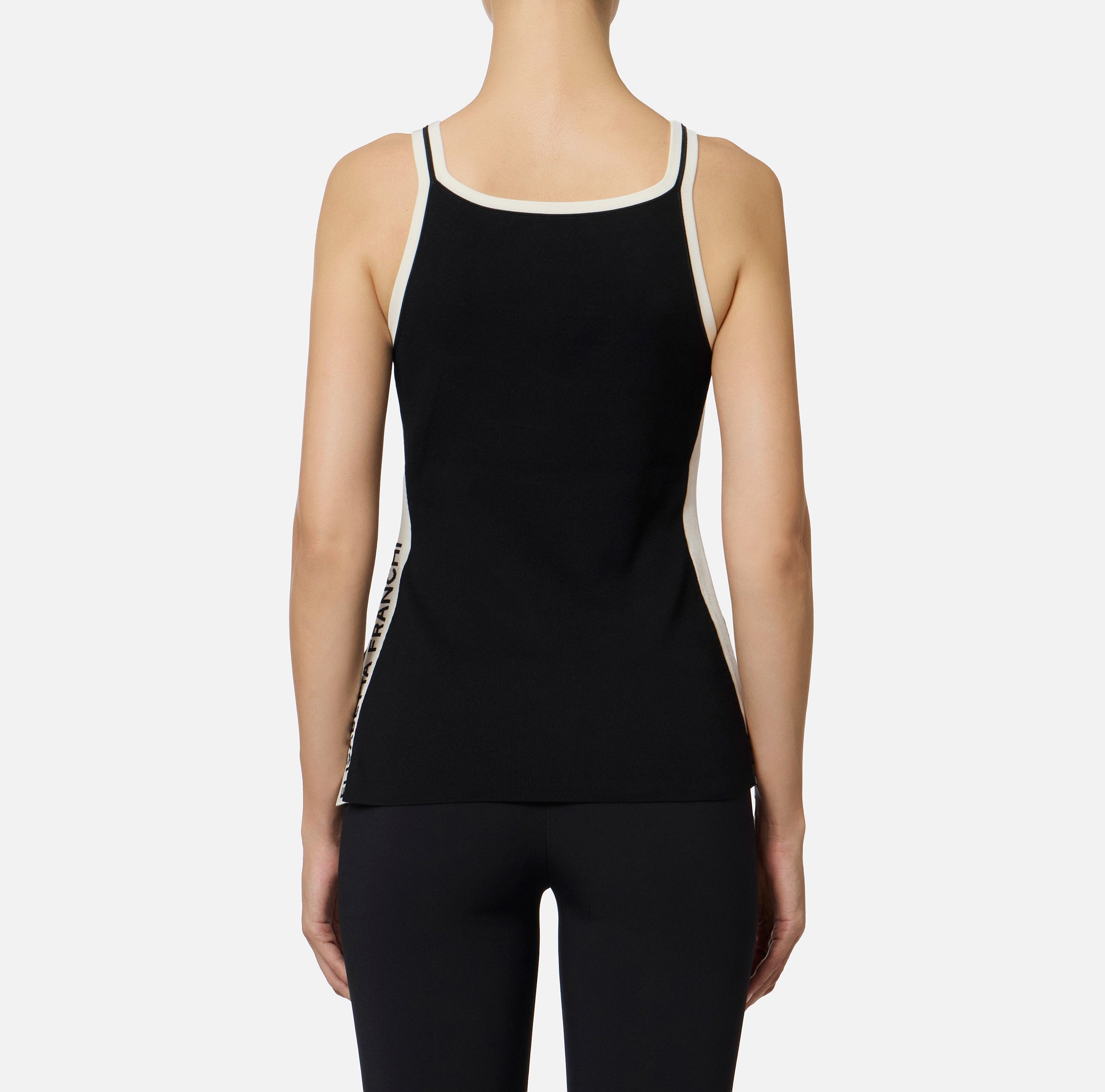 ELISABETTA FRANCHI Canotta Maglia Viscosa Bande Logo-Nero Milk