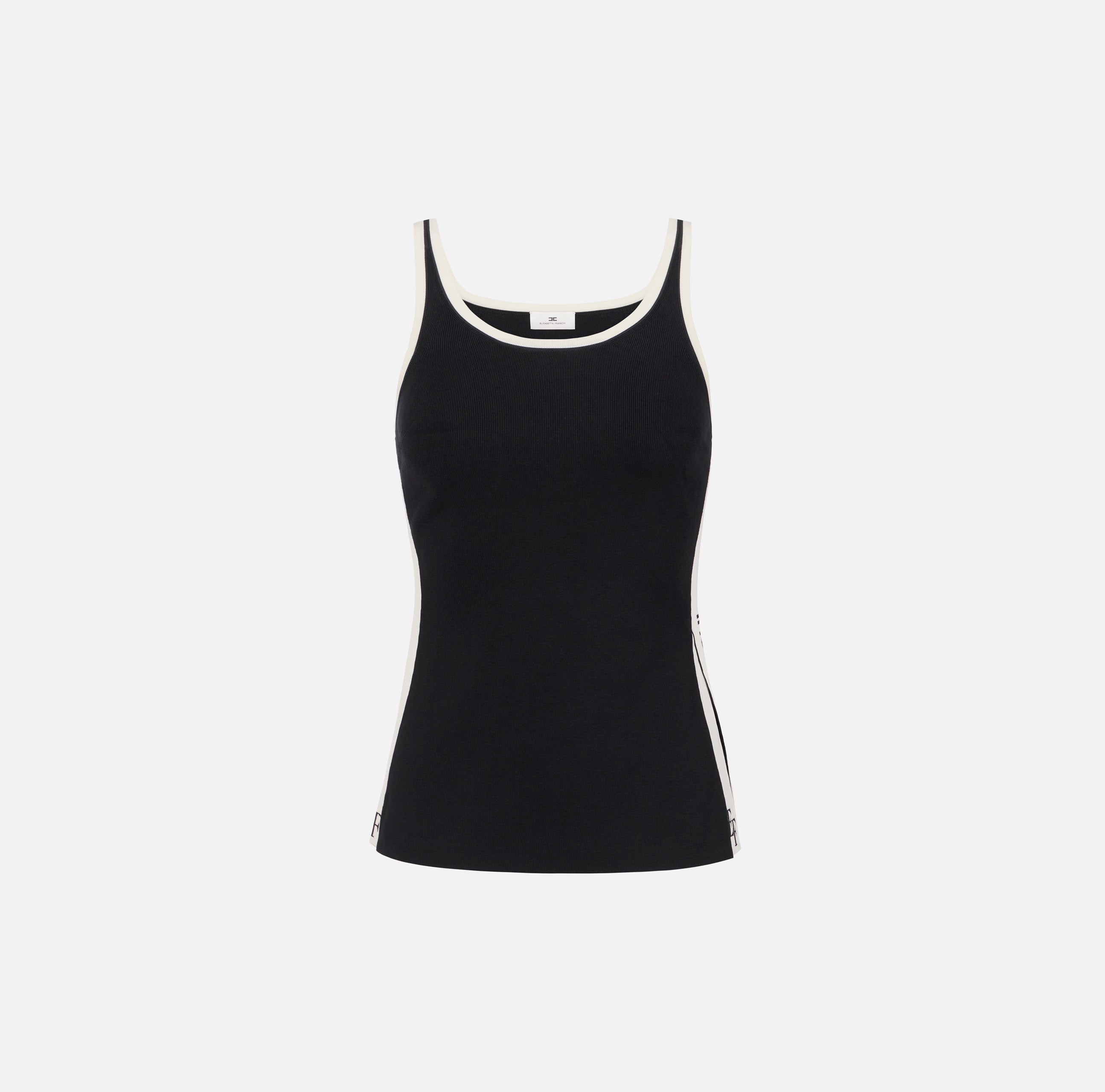 ELISABETTA FRANCHI Canotta Maglia Viscosa Bande Logo-Nero Milk