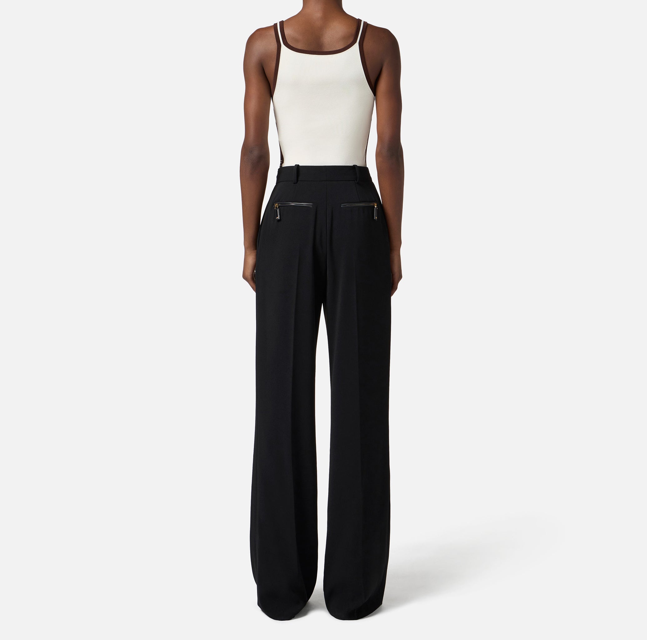 ELISABETTA FRANCHI Canotta Maglia Viscosa Bande Logo-Milk Coffee