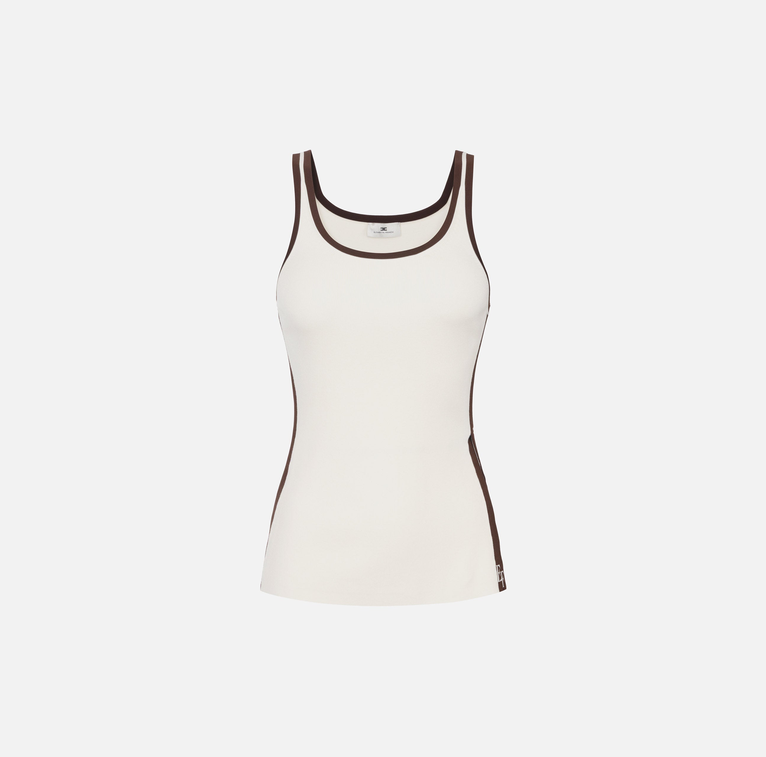 ELISABETTA FRANCHI Canotta Maglia Viscosa Bande Logo-Milk Coffee