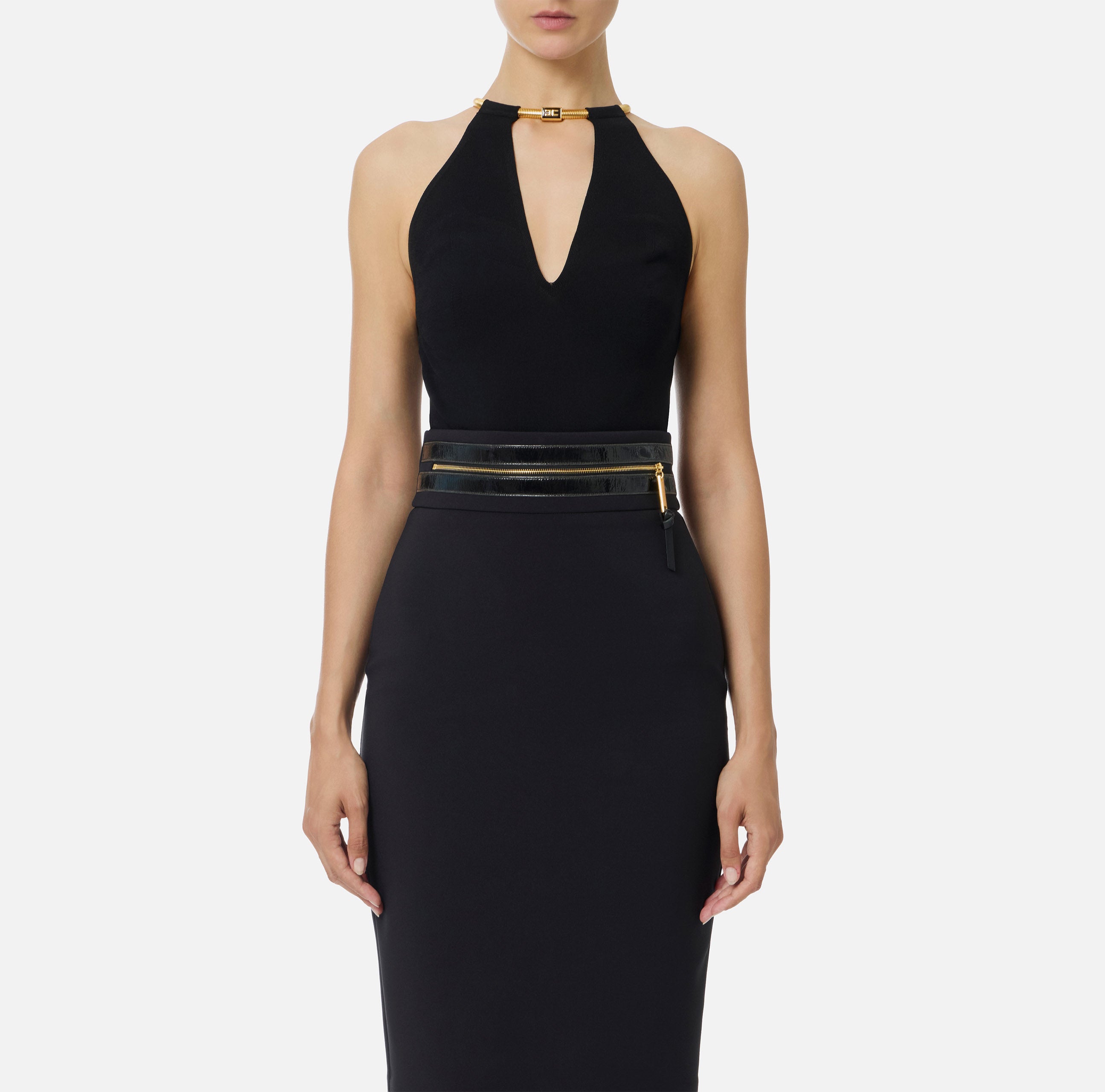 ELISABETTA FRANCHI Top Maglia Viscosa Collana-Nero
