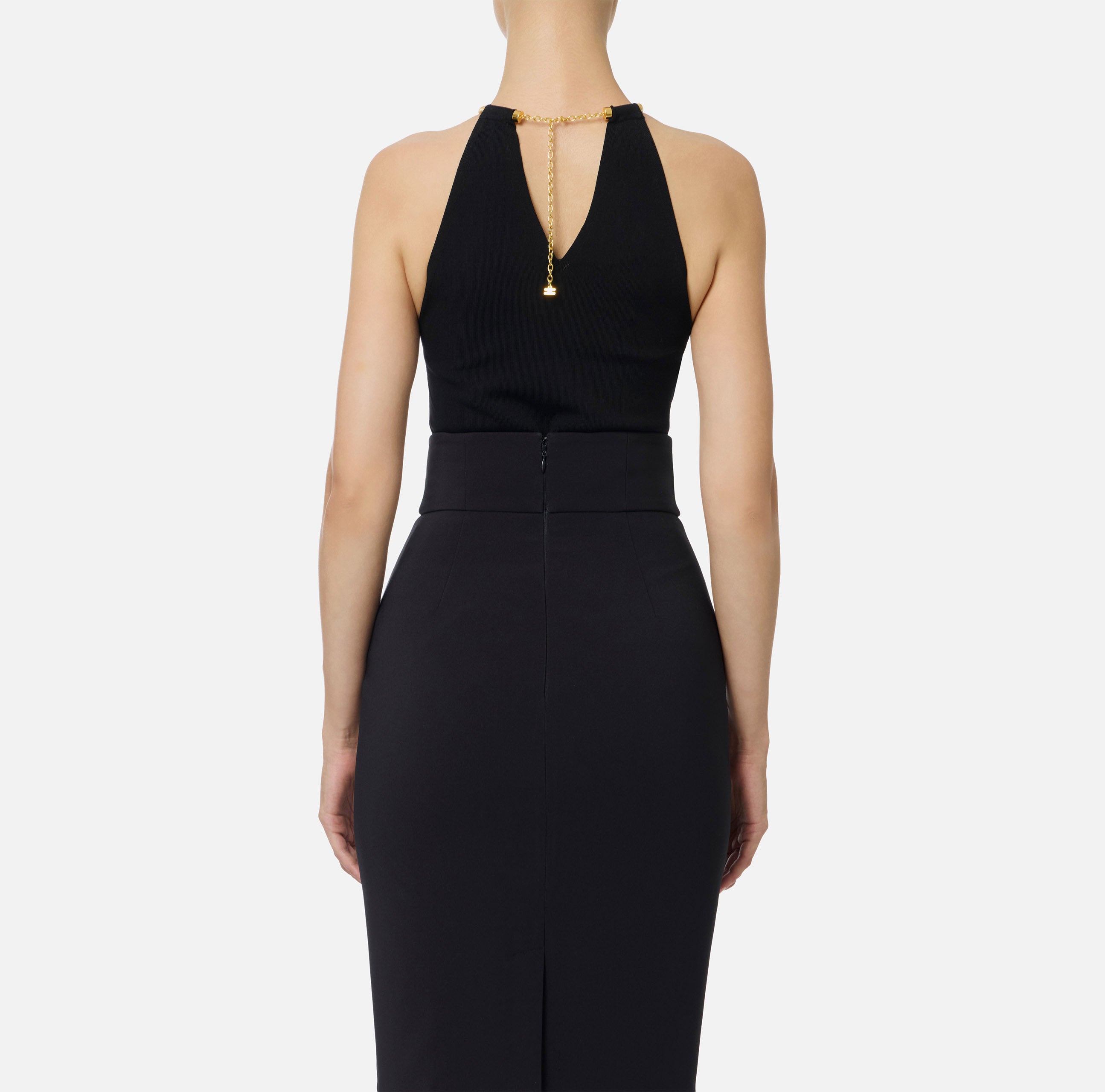 ELISABETTA FRANCHI Top Maglia Viscosa Collana-Nero