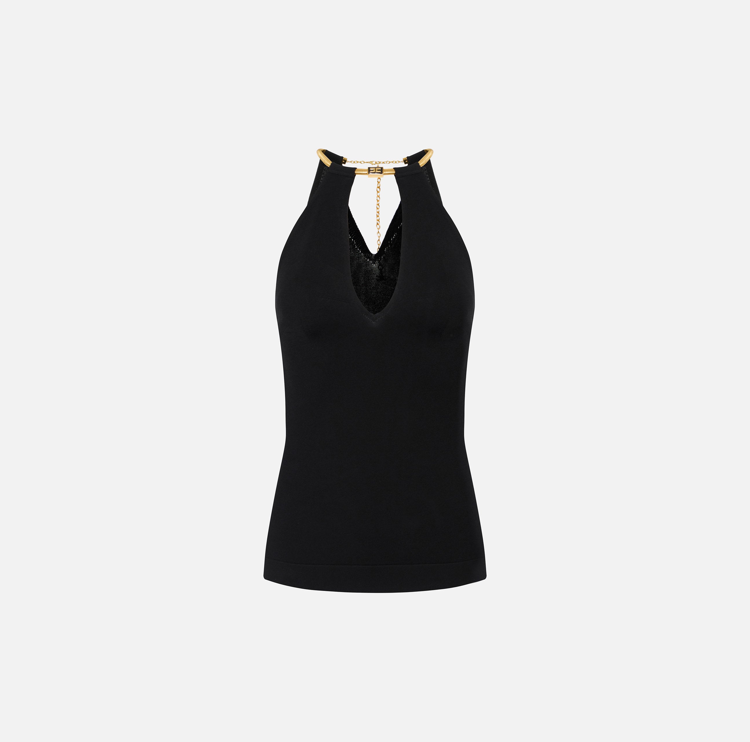 ELISABETTA FRANCHI Top Maglia Viscosa Collana-Nero