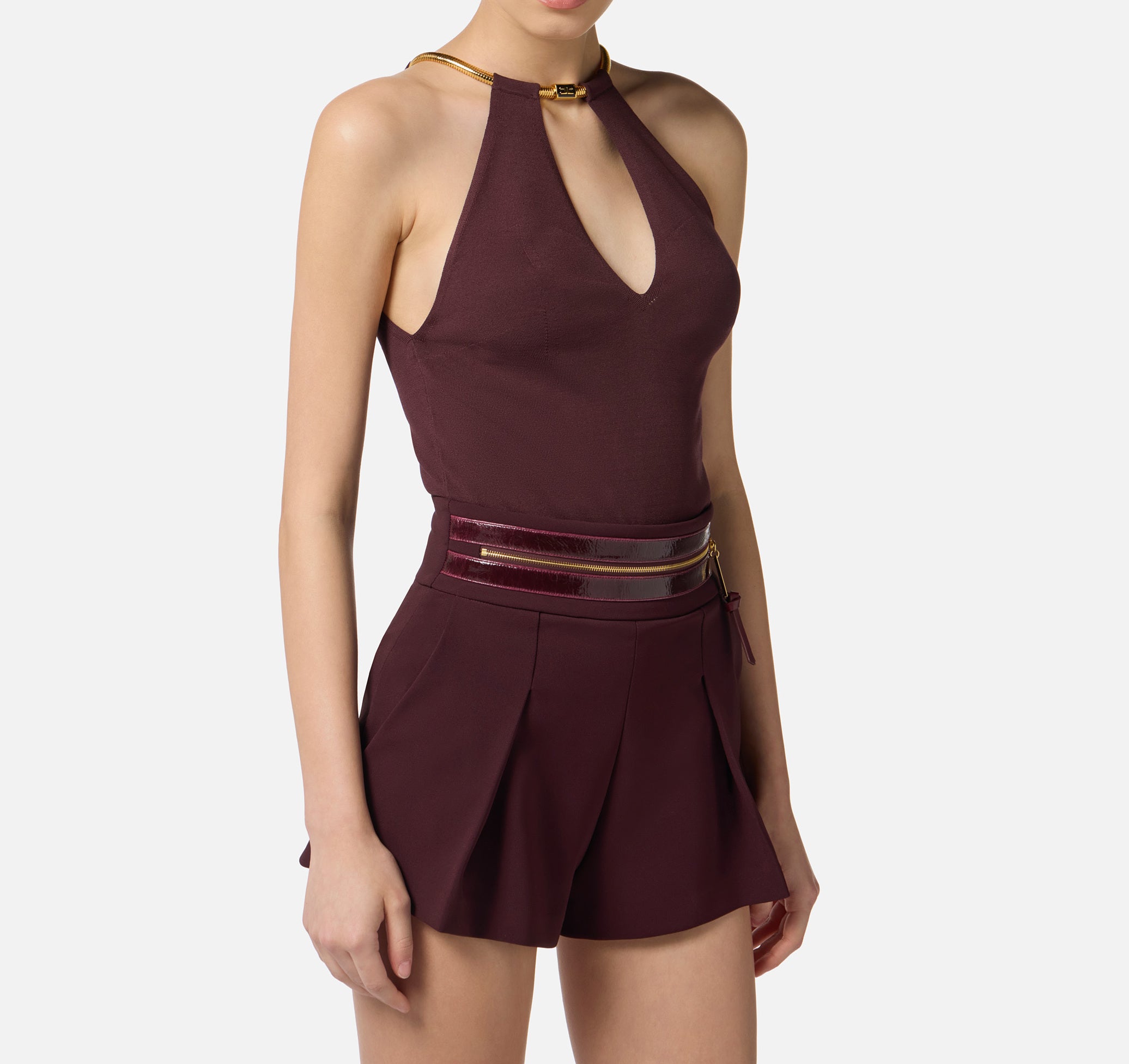 ELISABETTA FRANCHI Top Maglia Viscosa Collana-Merlot