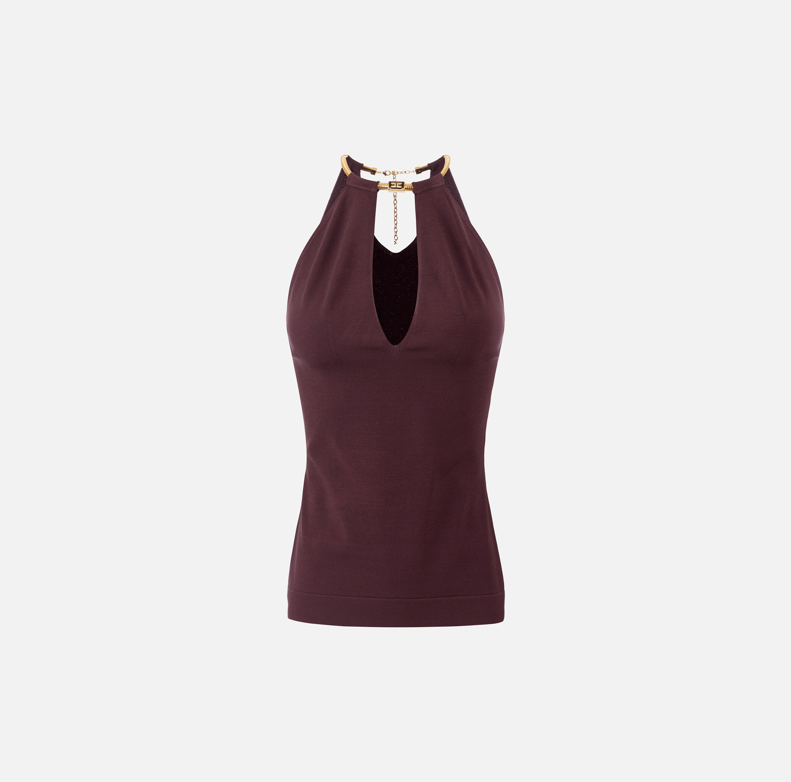 ELISABETTA FRANCHI Top Maglia Viscosa Collana-Merlot