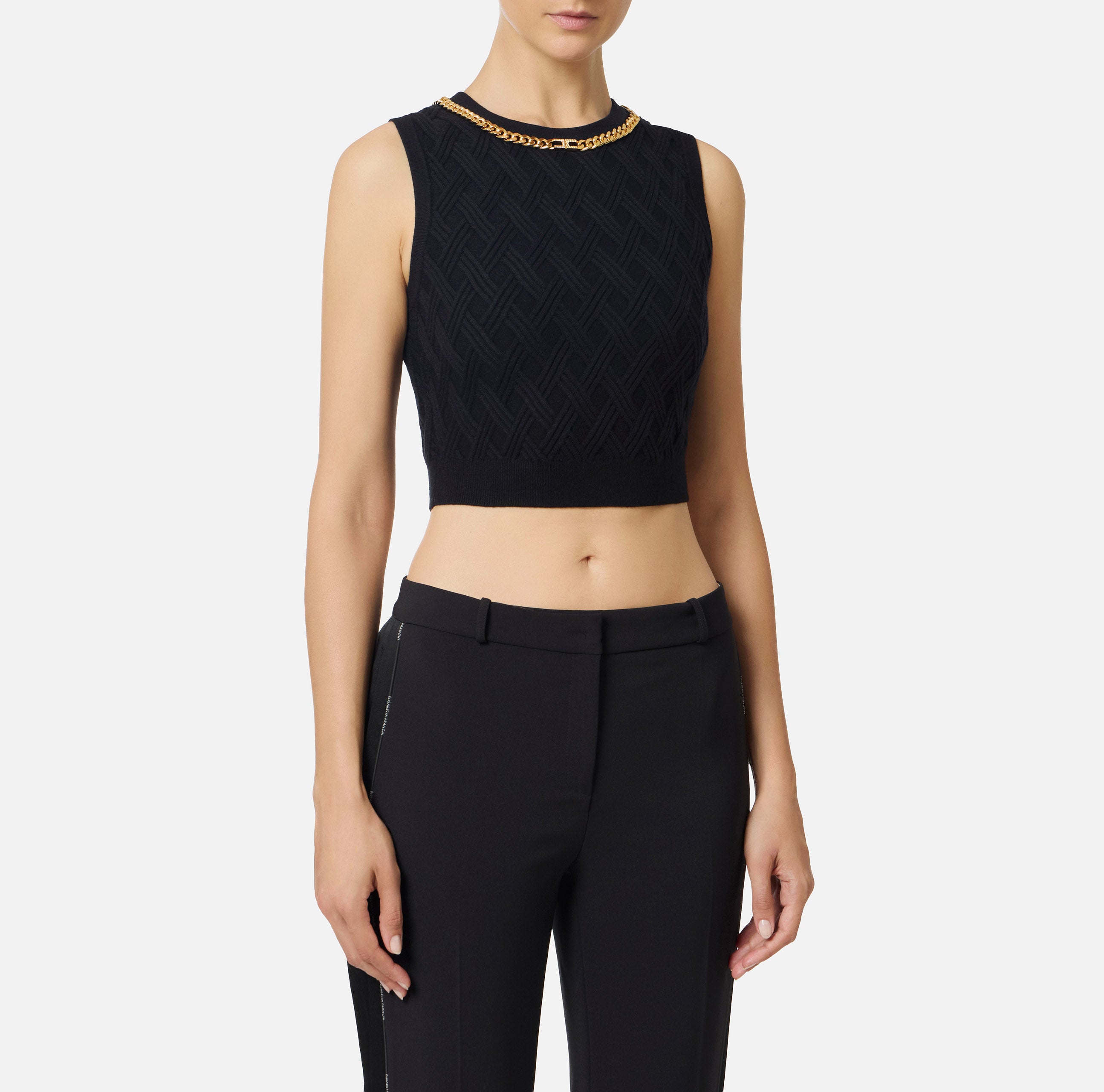 ELISABETTA FRANCHI Top Cropped Maglia Rombi Catena-Nero