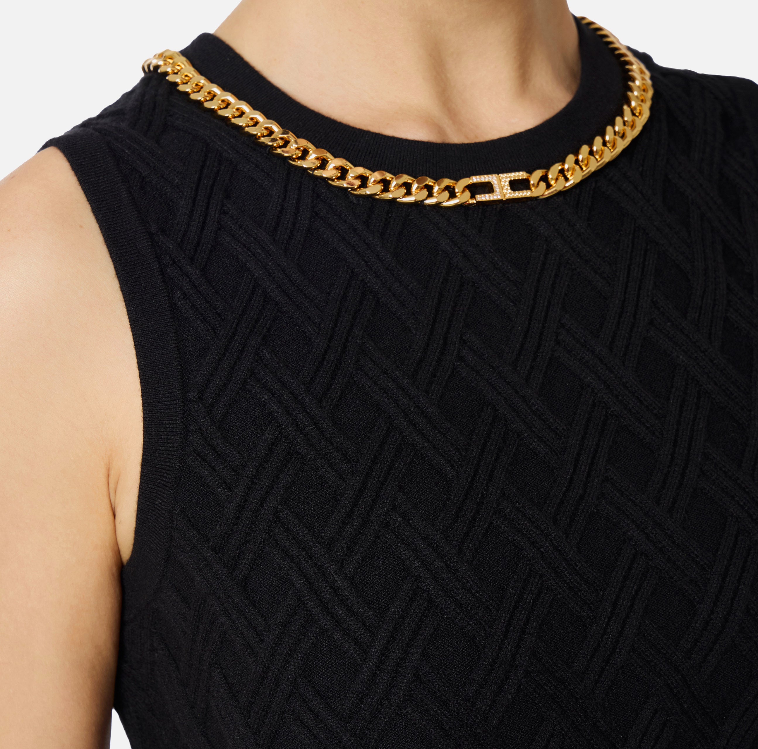 ELISABETTA FRANCHI Top Cropped Maglia Rombi Catena-Nero