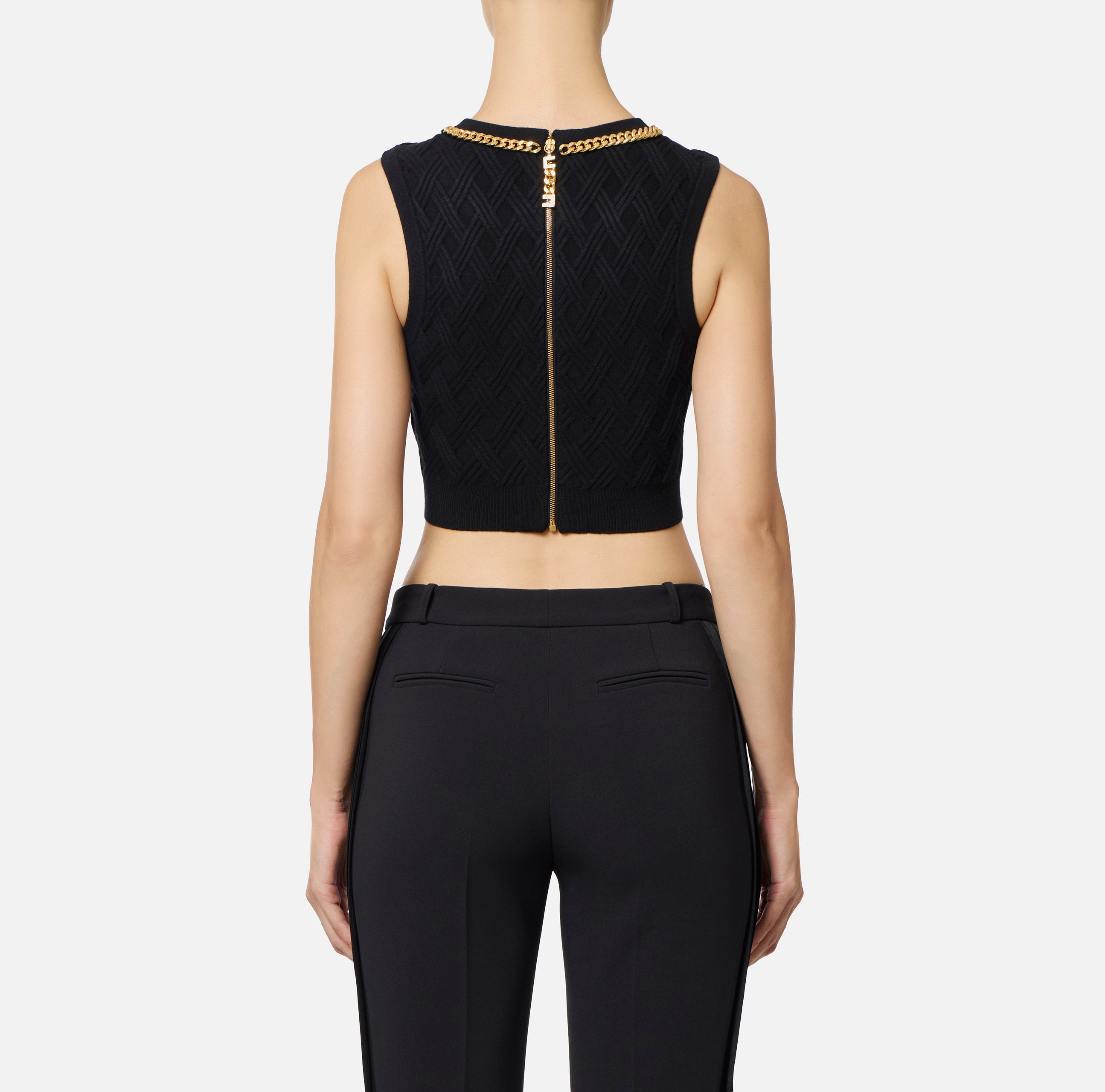 ELISABETTA FRANCHI Top Cropped Maglia Rombi Catena-Nero