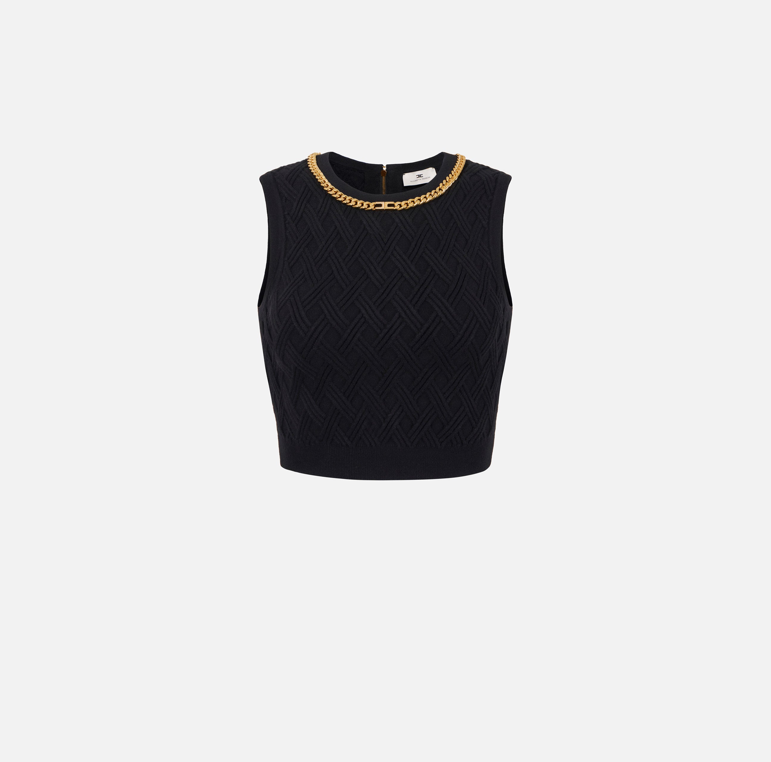 ELISABETTA FRANCHI Top Cropped Maglia Rombi Catena-Nero