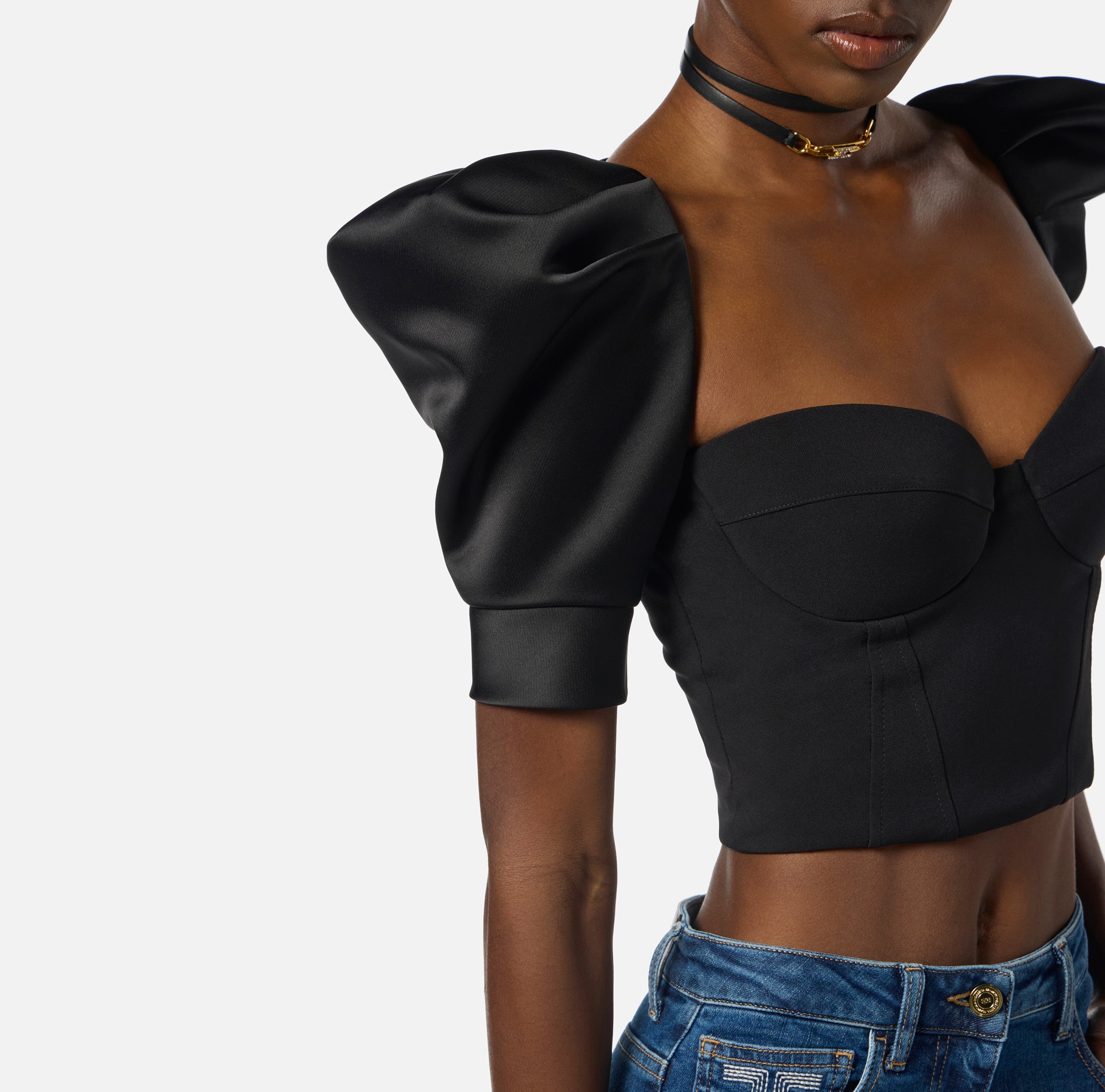 ELISABETTA FRANCHI Top Crêpe Duchesse Maniche Baloon-Nero