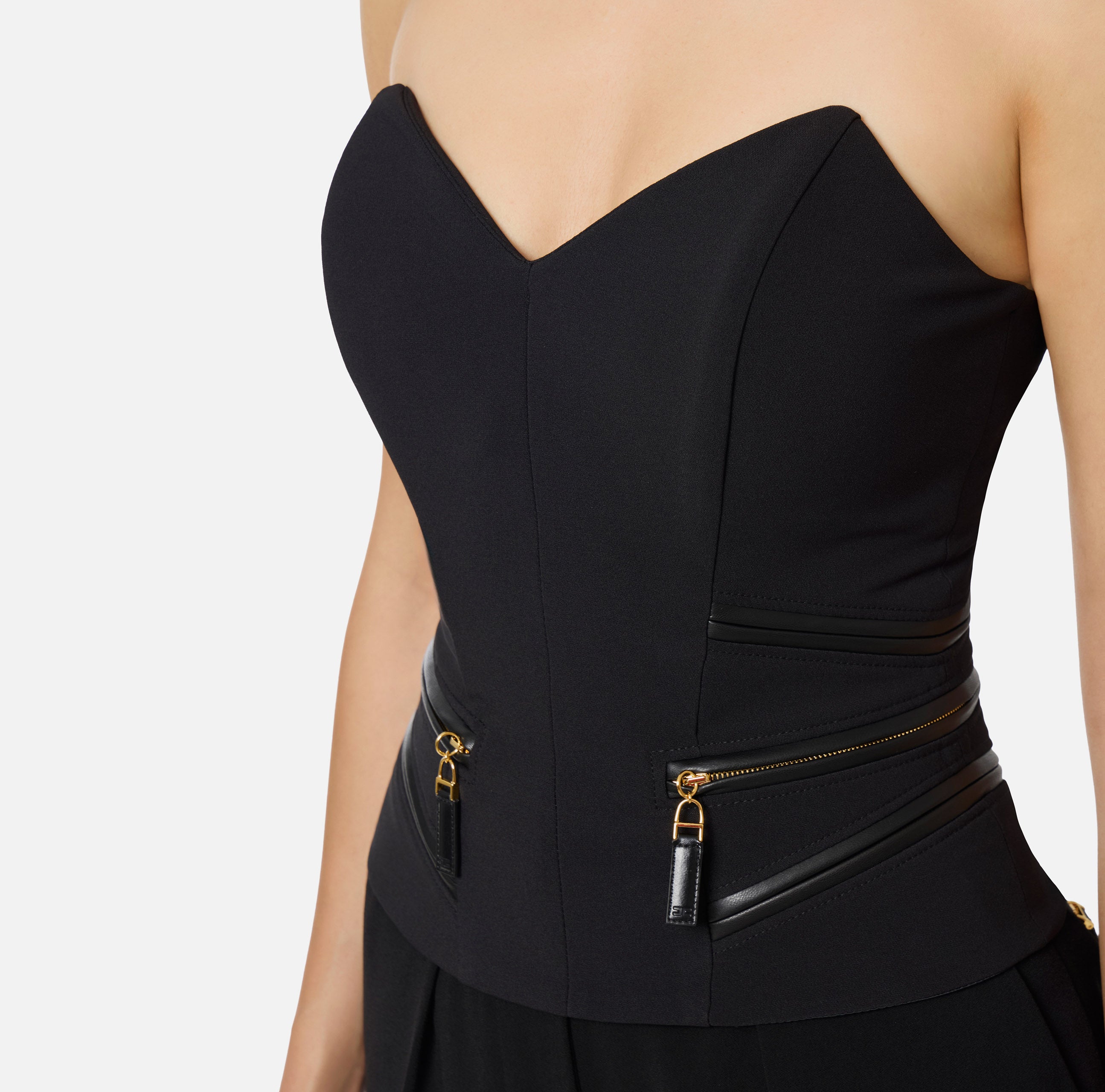 ELISABETTA FRANCHI Top Bustier crêpe zip-Nero