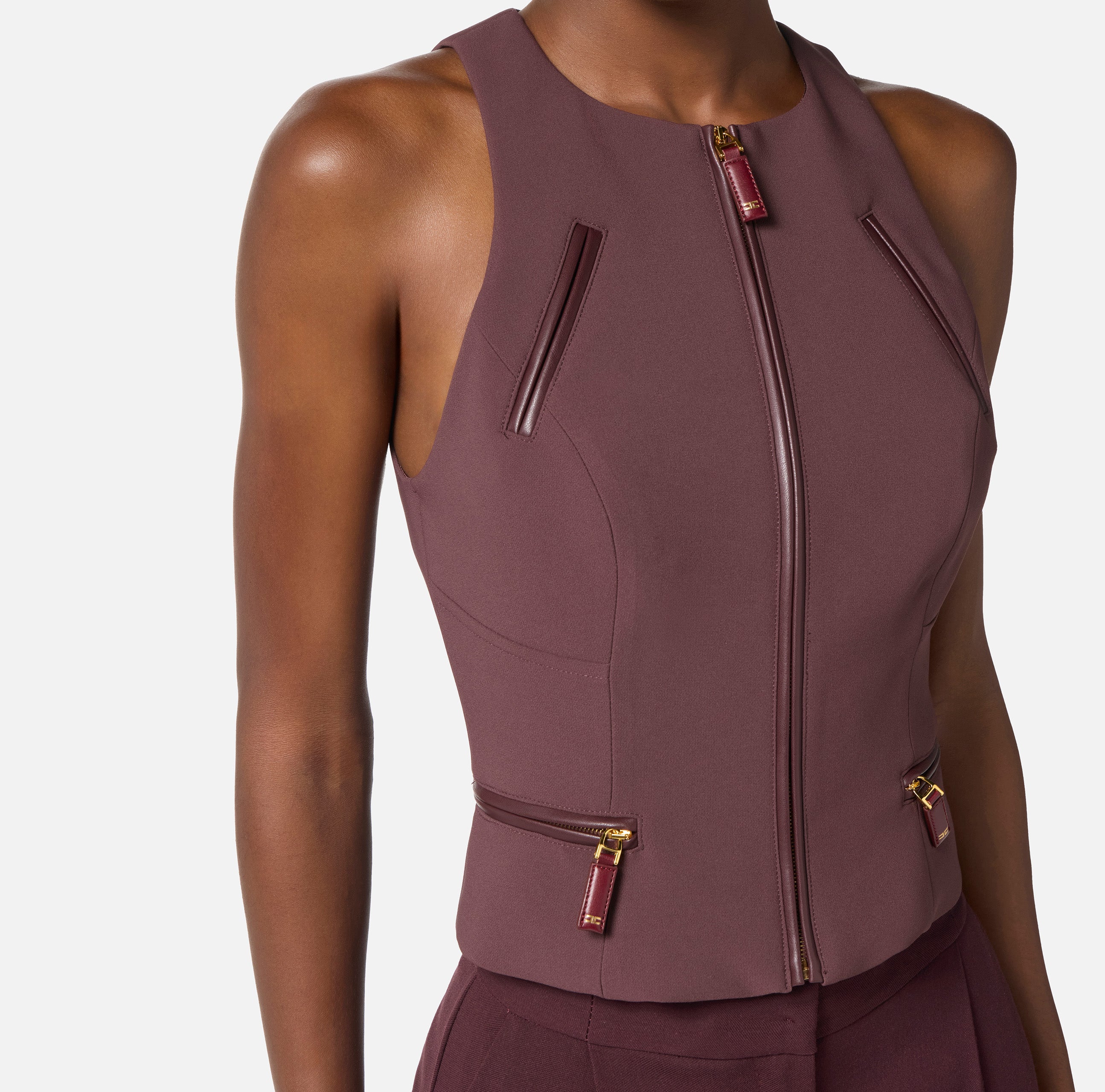 ELISABETTA FRANCHI Top Doppia crêpe Zip-Merlot