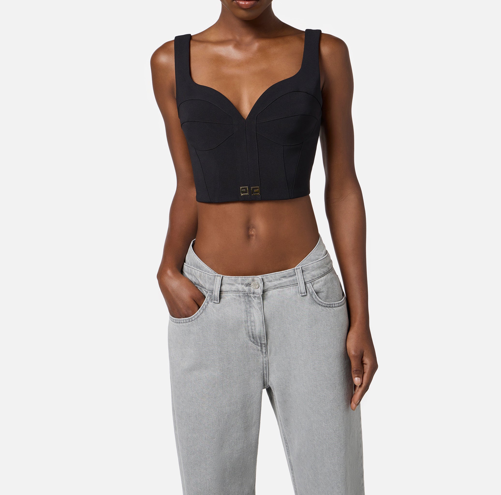 ELISABETTA FRANCHI Top Bustier Crêpe Logo-Nero