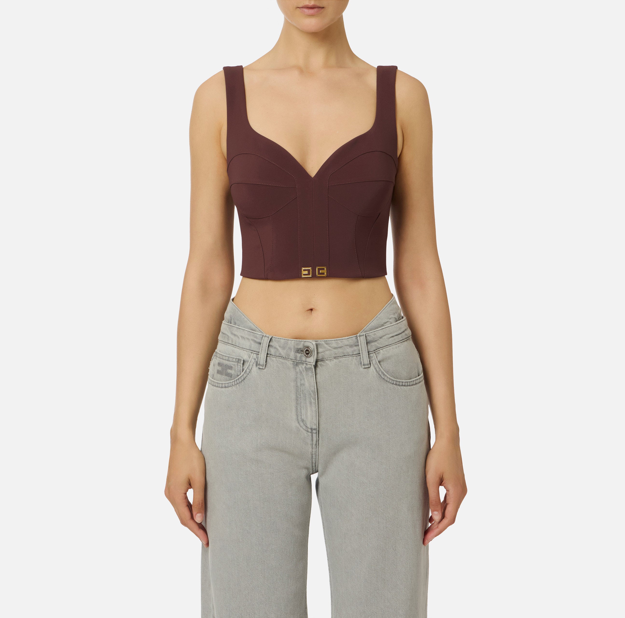 ELISABETTA FRANCHI Top Bustier Crêpe Logo-Merlot