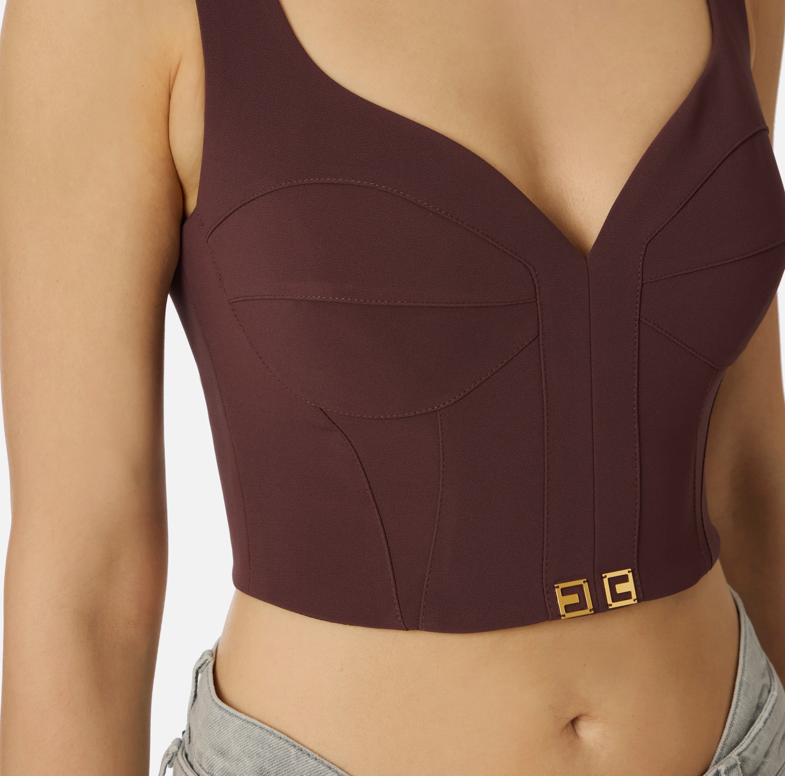ELISABETTA FRANCHI Top Bustier Crêpe Logo-Merlot