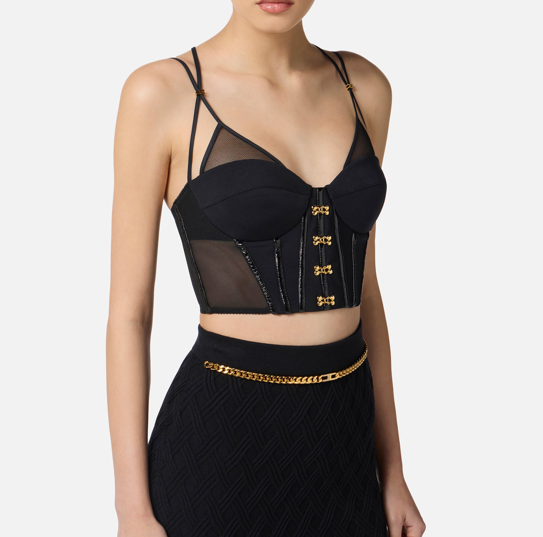 ELISABETTA FRANCHI Top Bustier Neoprene Ganci-Nero