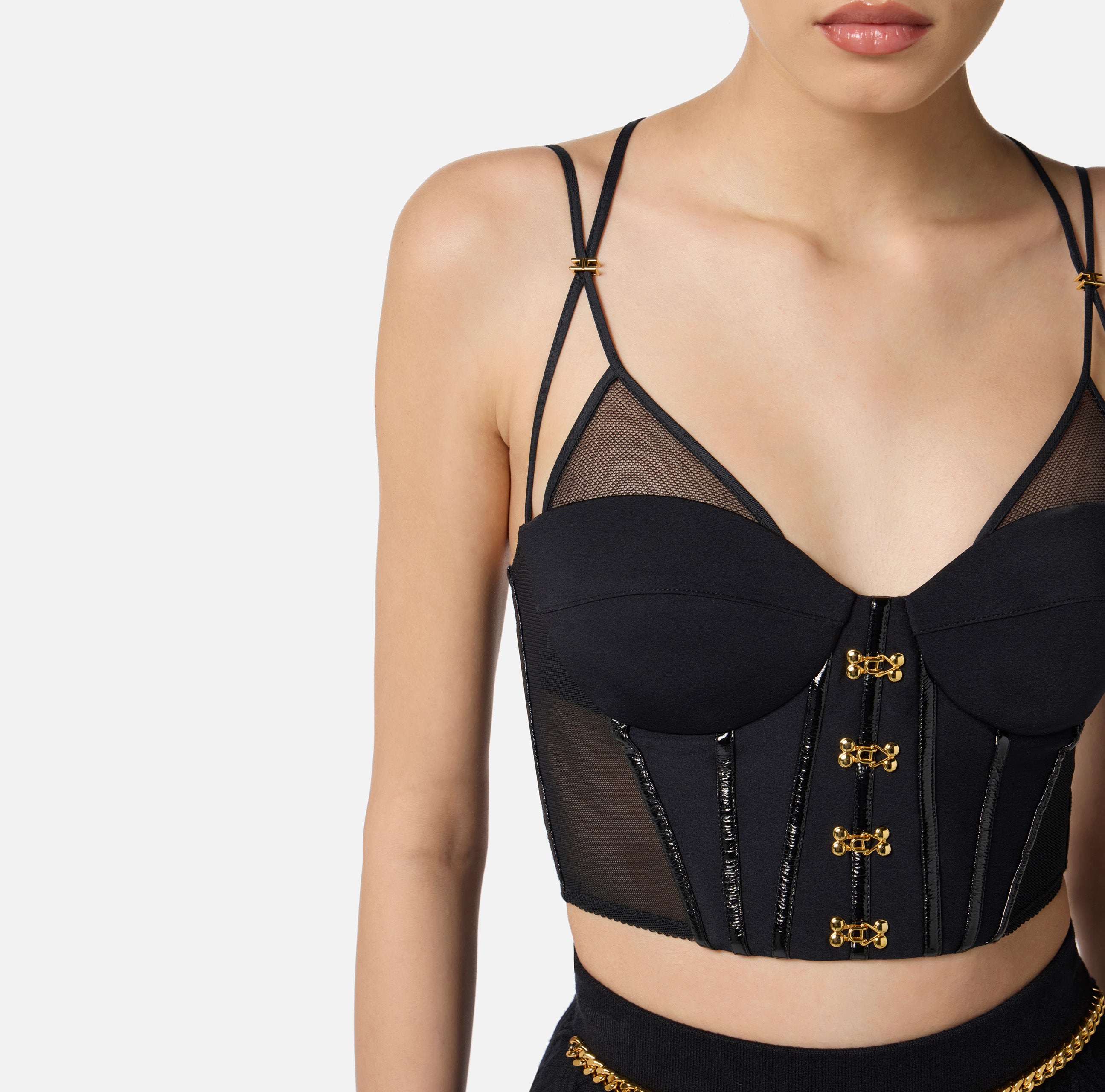 ELISABETTA FRANCHI Top Bustier Neoprene Ganci-Nero