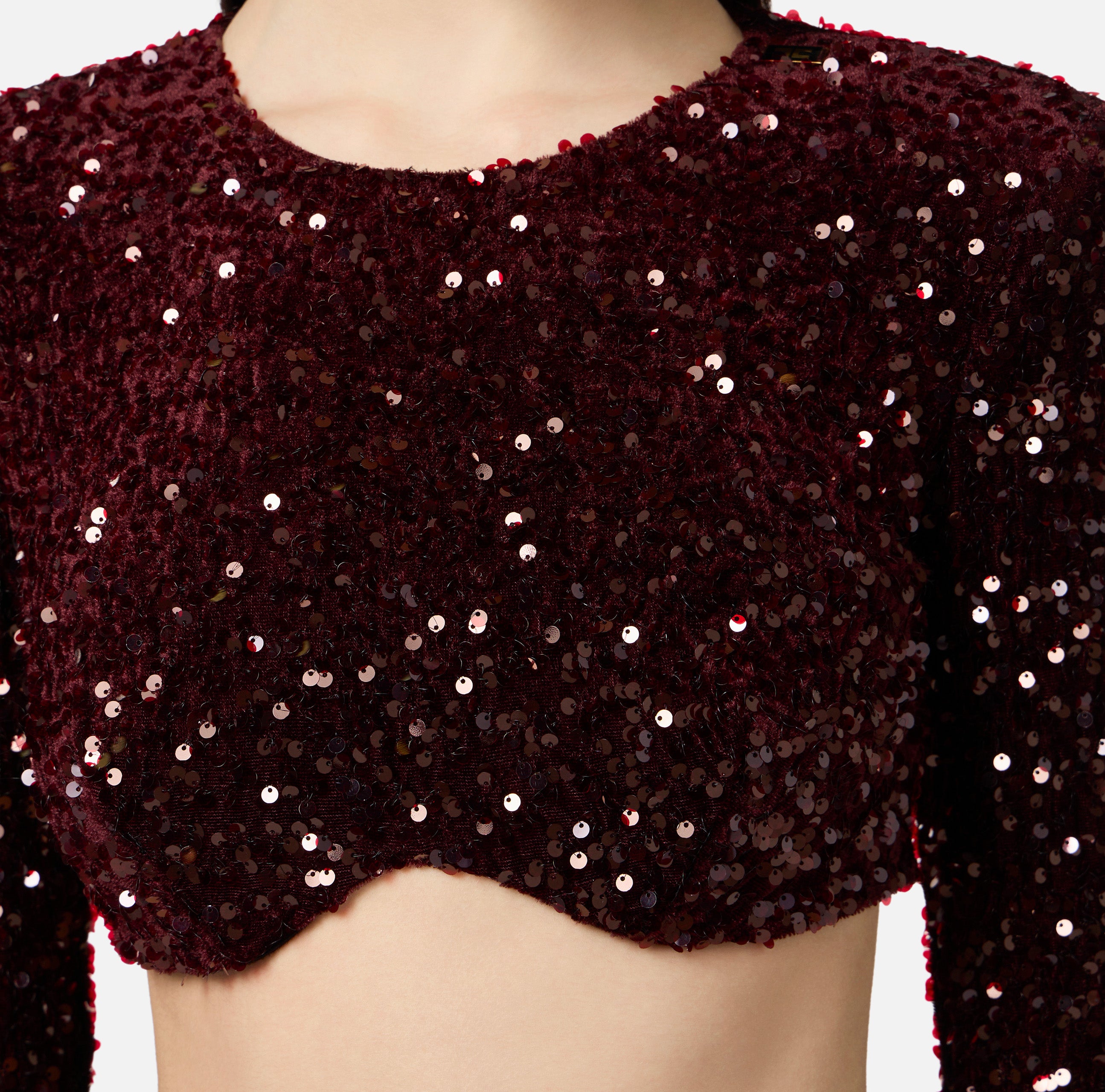 ELISABETTA FRANCHI Top Girocollo Paillettes-Merlot