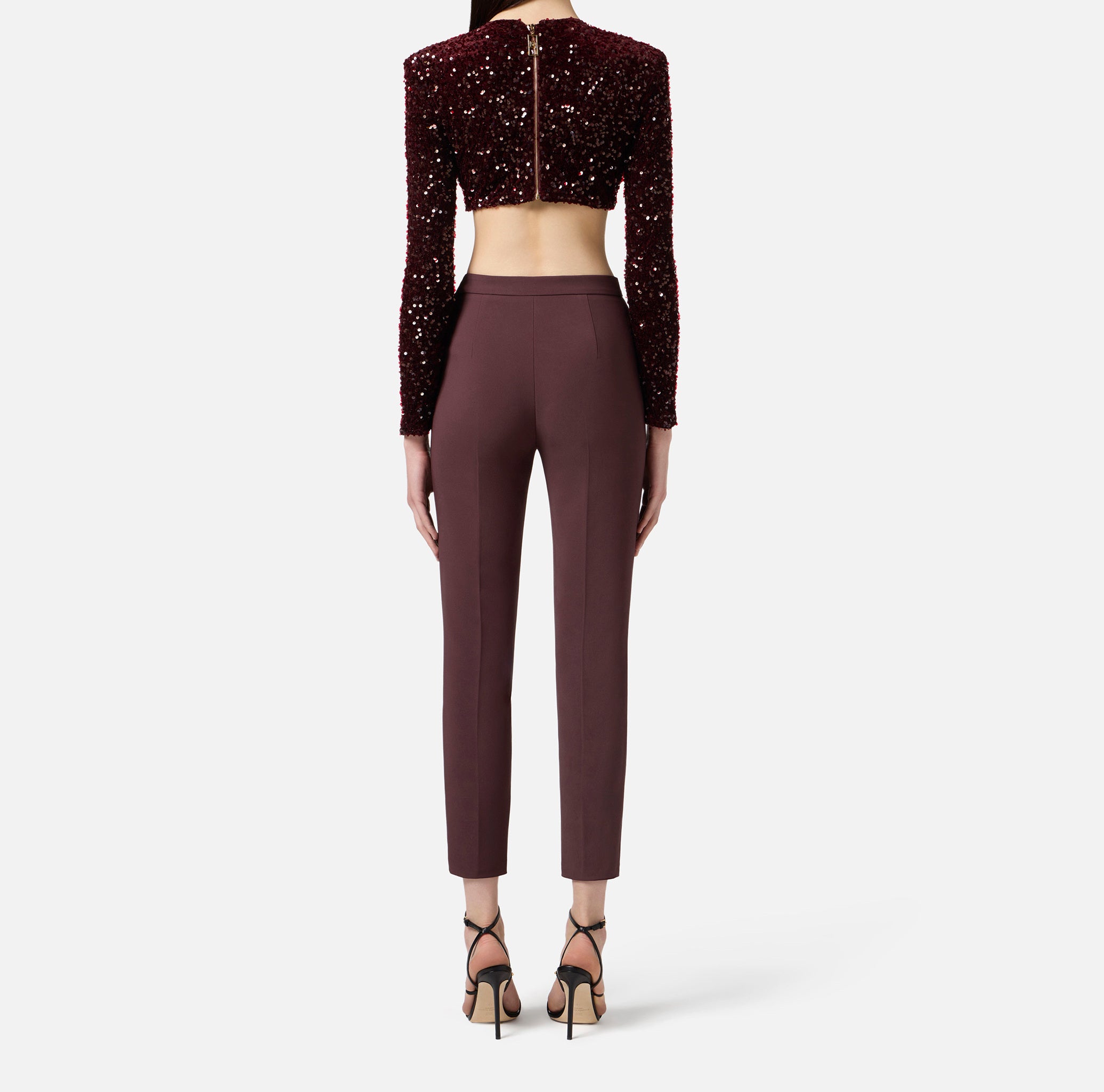 ELISABETTA FRANCHI Top Girocollo Paillettes-Merlot