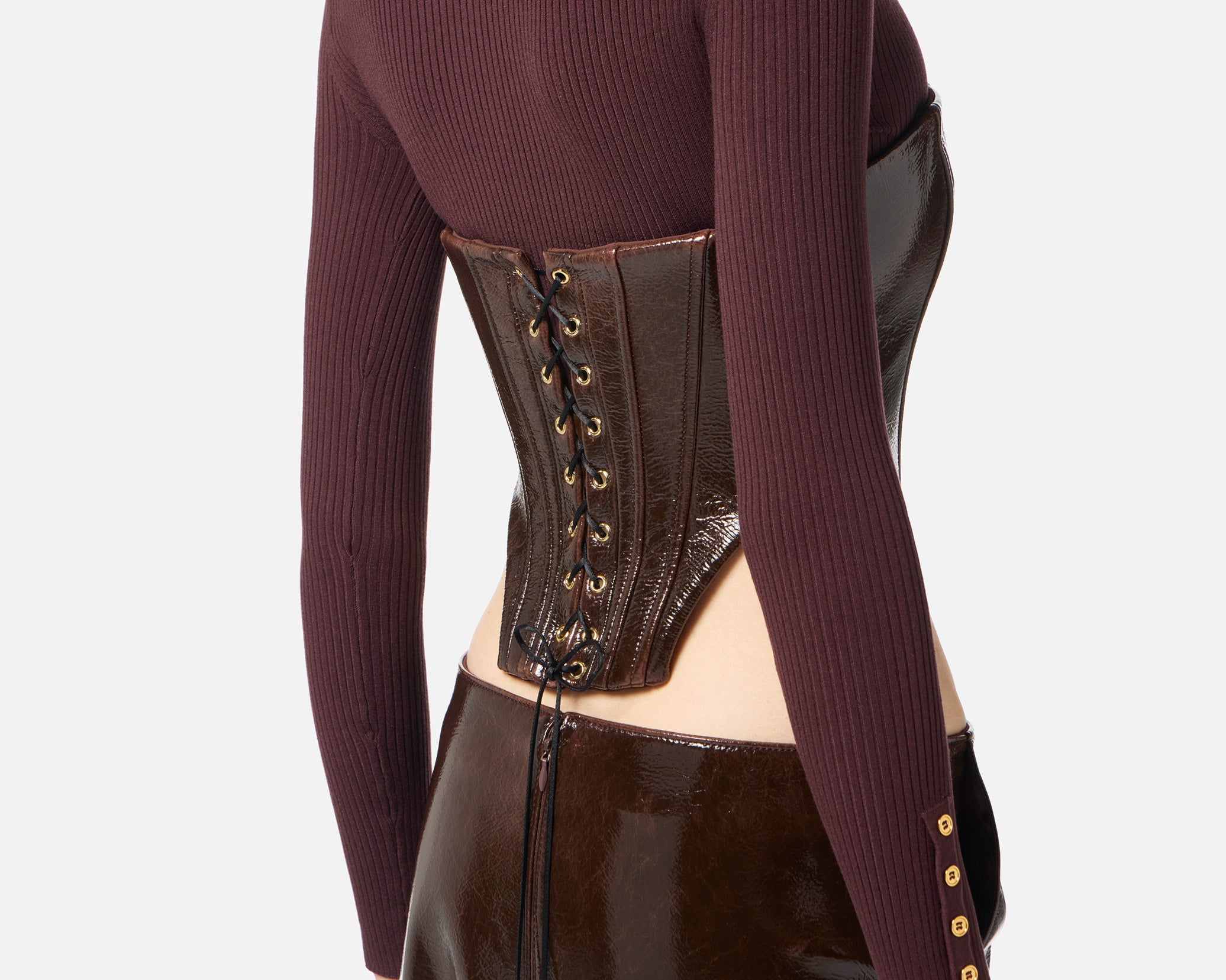 ELISABETTA FRANCHI Top Bustier Panno Spalmato Zip-Coffee