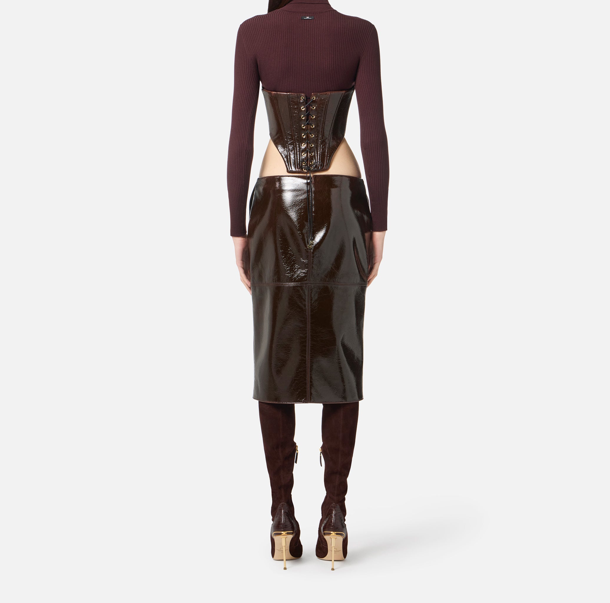 ELISABETTA FRANCHI Top Bustier Panno Spalmato Zip-Coffee