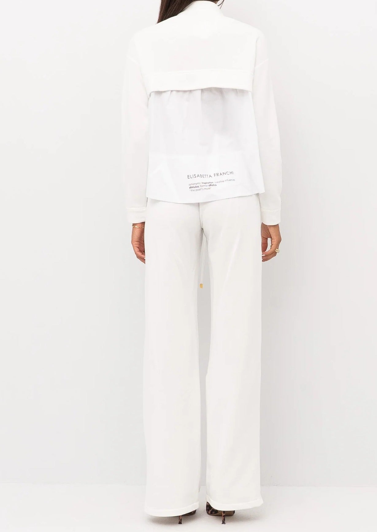 ELISABETTA FRANCHI Tuta Felpa Cotone Popeline Logo Lettering Muse-Avorio