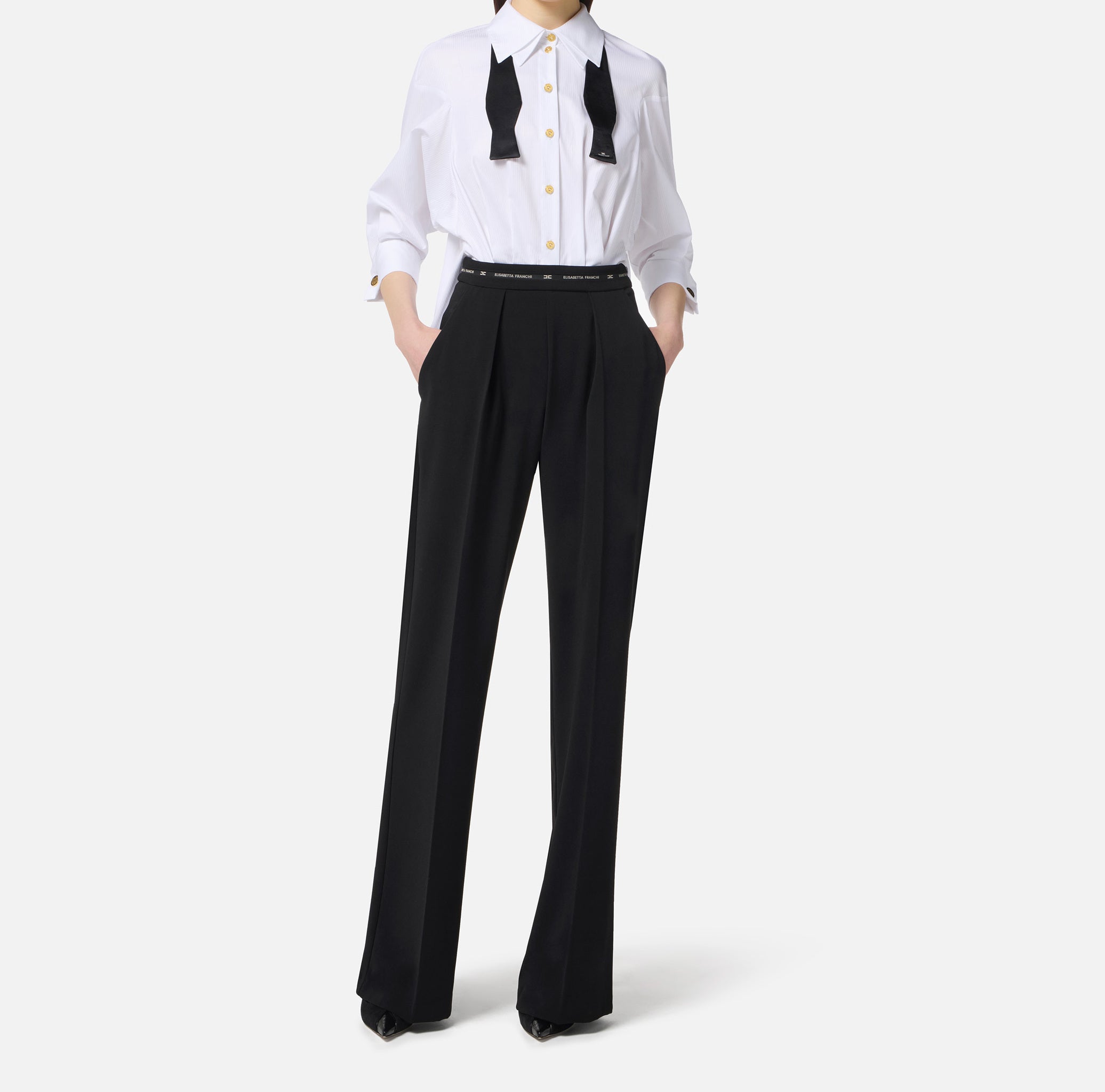ELISABETTA FRANCHI Tuta Popeline crêpe Papillon-Bianco Nero