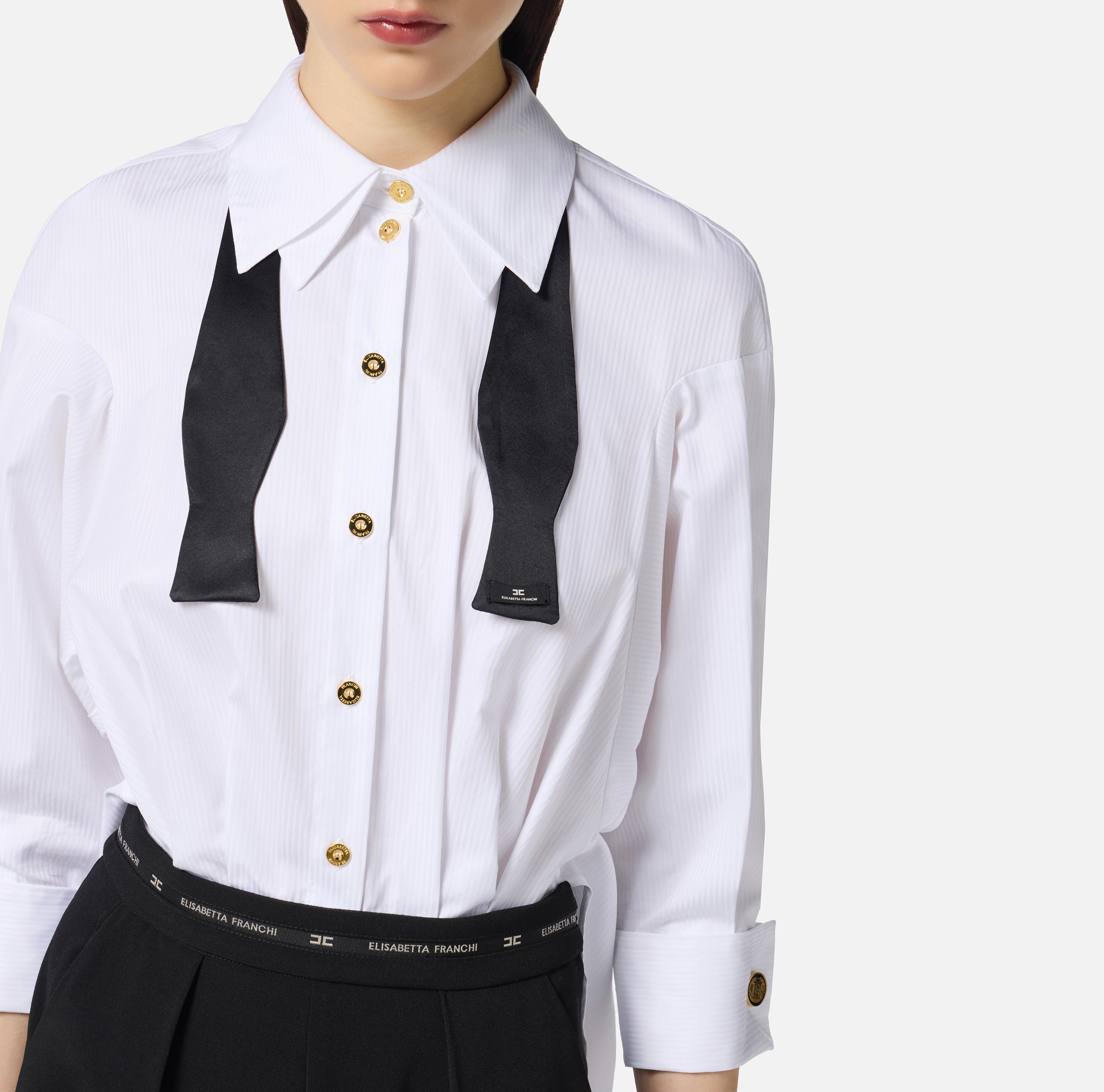ELISABETTA FRANCHI Tuta Popeline crêpe Papillon-Bianco Nero