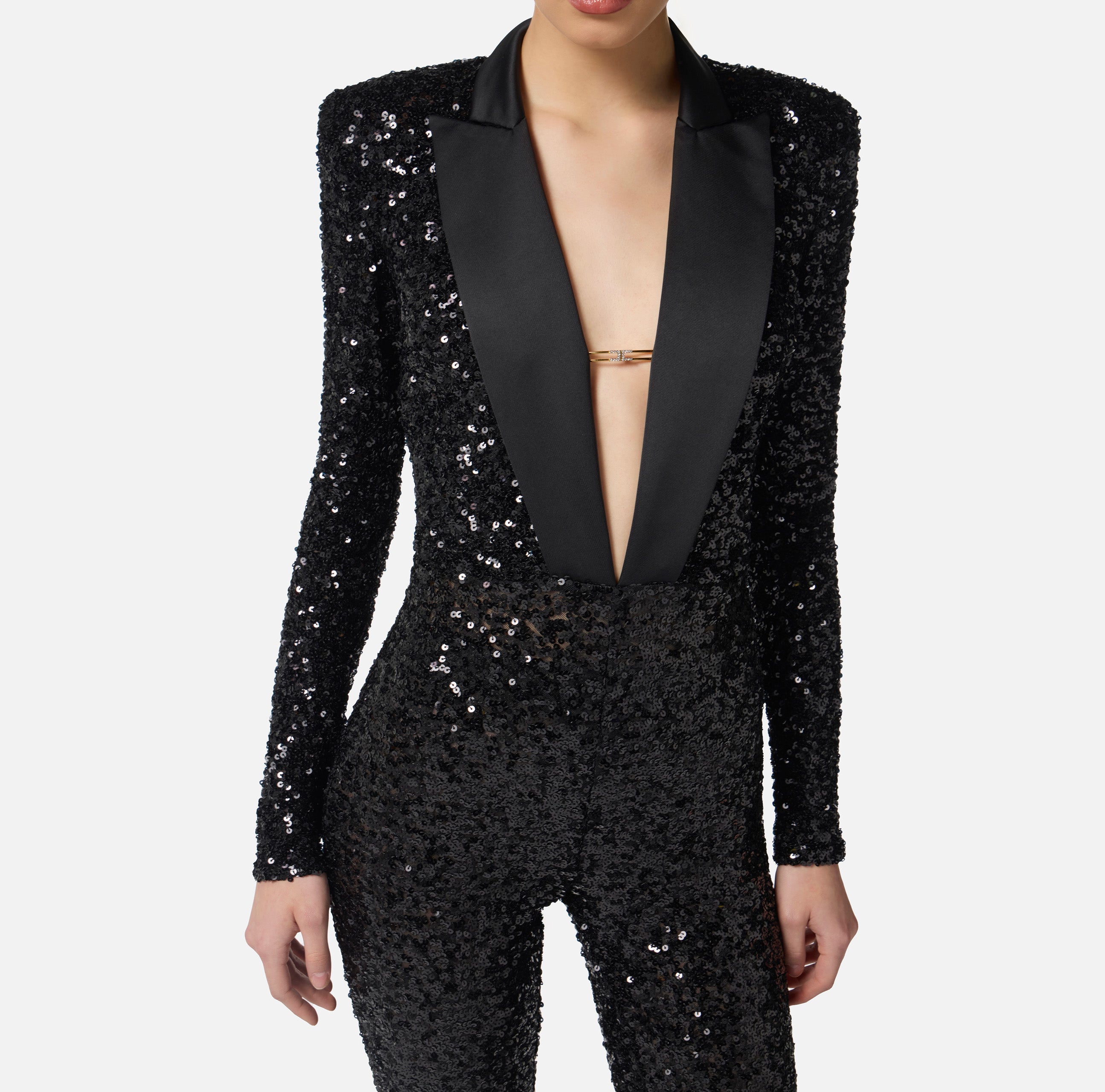 ELISABETTA FRANCHI Tuta Red Carpet Paillettes-Nero