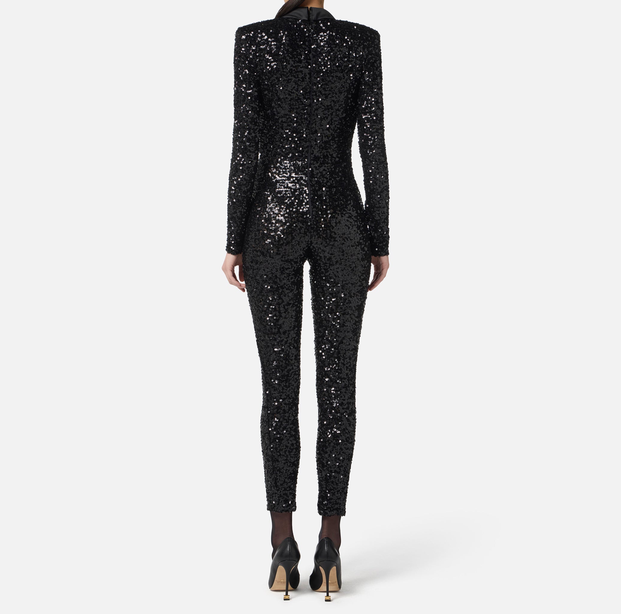 ELISABETTA FRANCHI Tuta Red Carpet Paillettes-Nero
