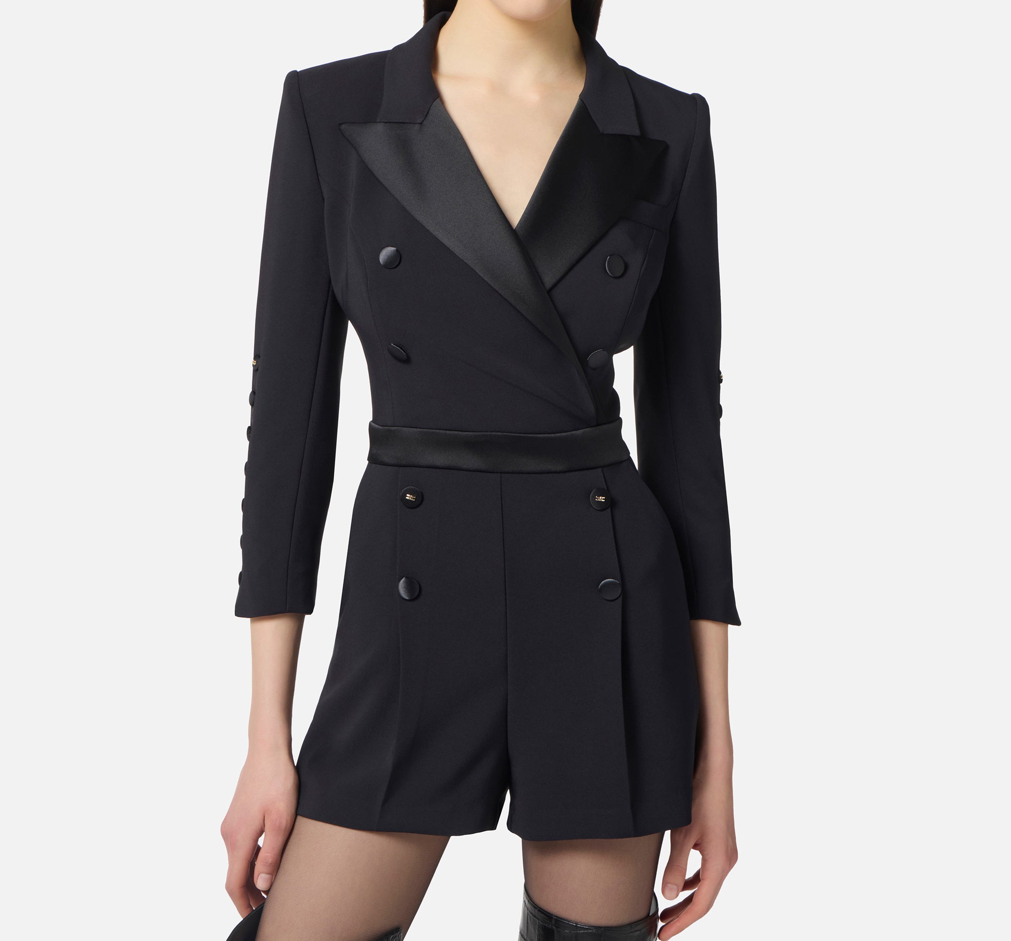 ELISABETTA FRANCHI Tuta Corta crêpe Raso-Nero