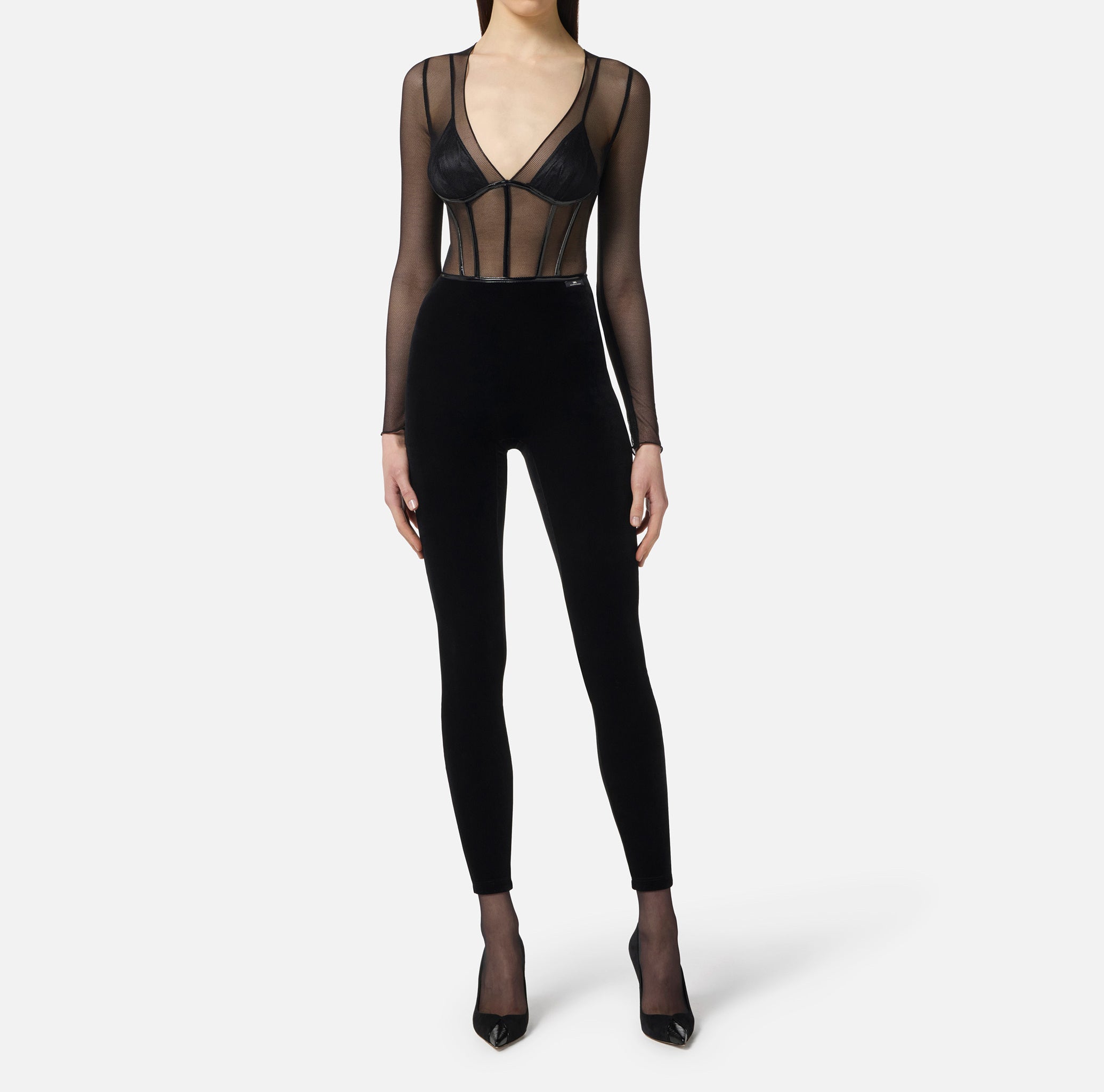 ELISABETTA FRANCHI Tuta Tulle Velluto-Nero