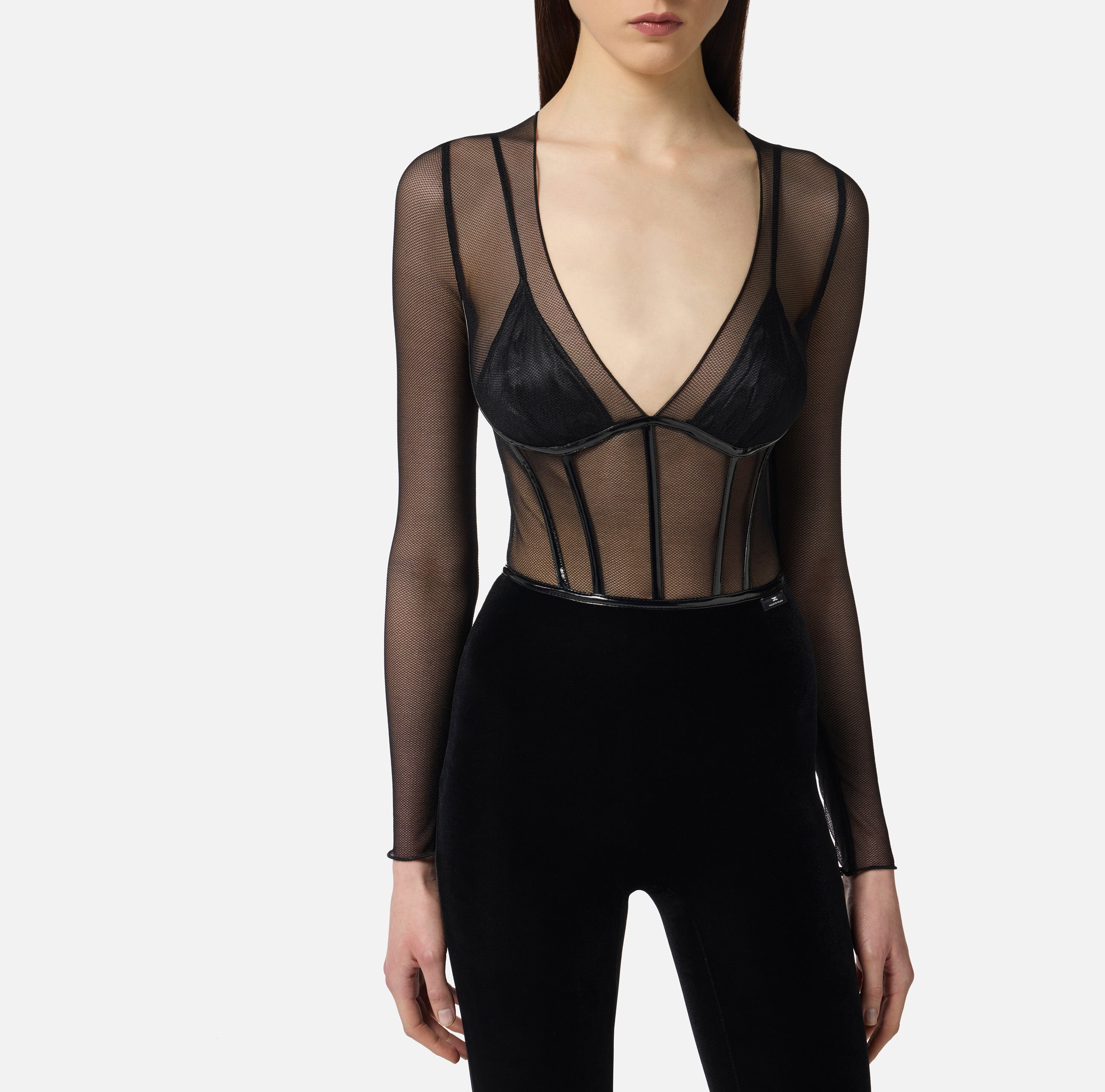 ELISABETTA FRANCHI Tuta Tulle Velluto-Nero