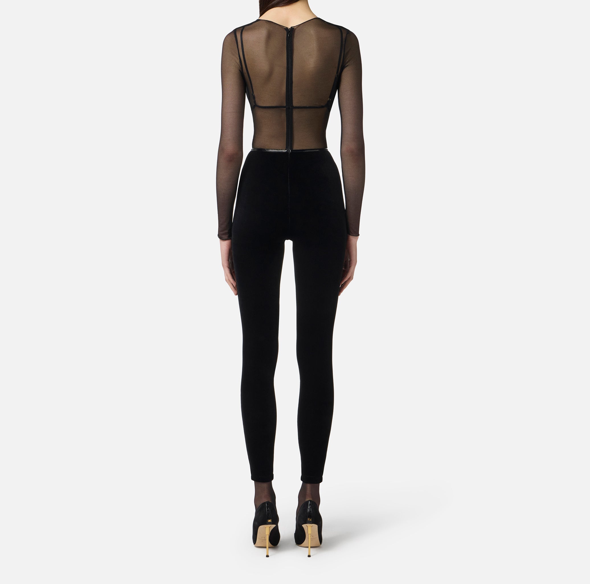 ELISABETTA FRANCHI Tuta Tulle Velluto-Nero