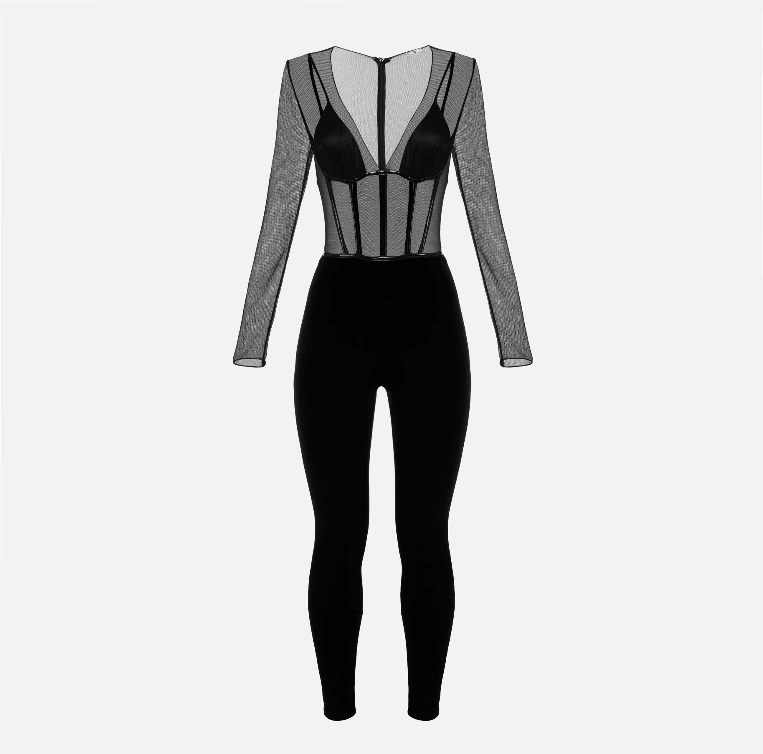 ELISABETTA FRANCHI Tuta Tulle Velluto-Nero