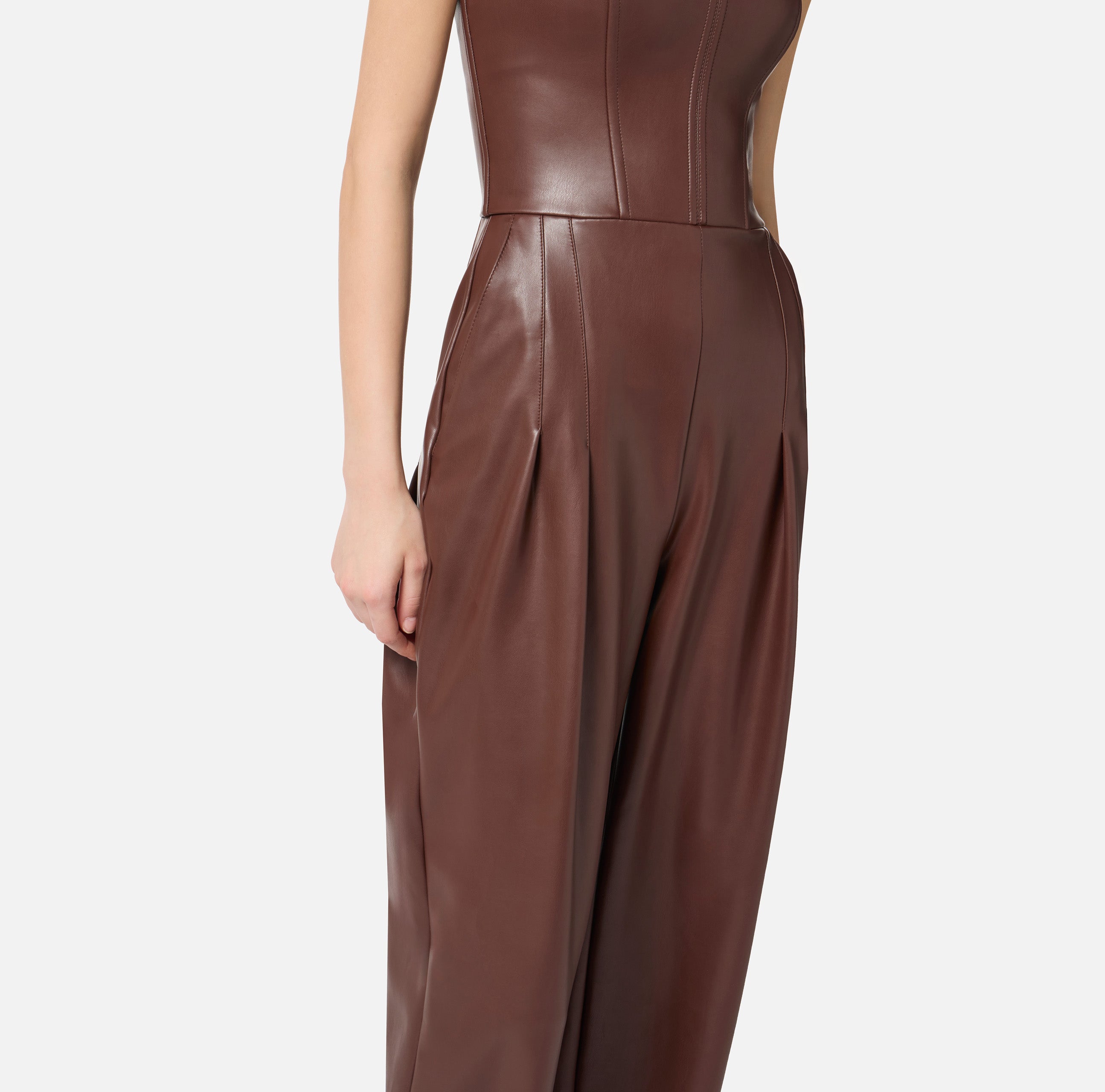 ELISABETTA FRANCHI Tuta Bustier Ecopelle-Coffee