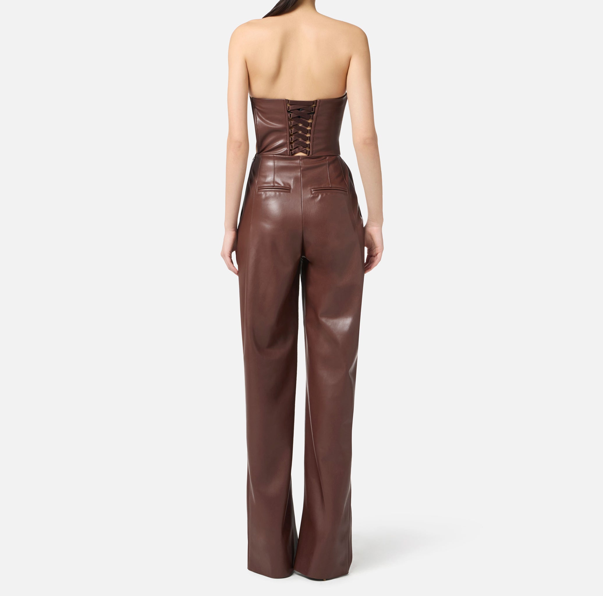 ELISABETTA FRANCHI Tuta Bustier Ecopelle-Coffee