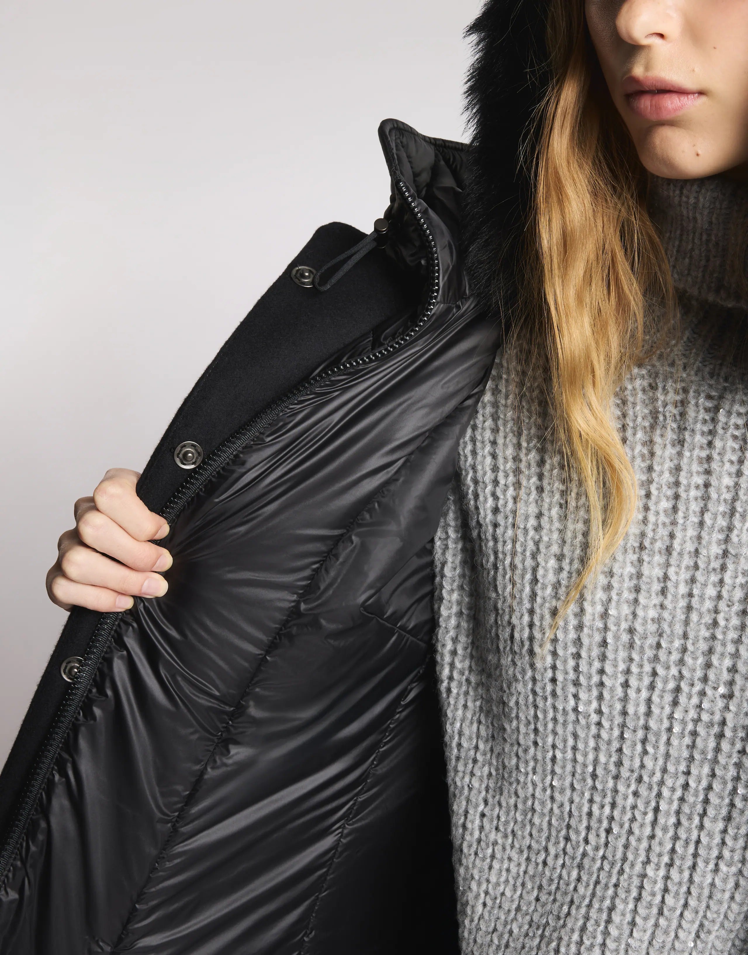 FAY CAPPOTTO Donna TOGGLE Double FRONT Panno-Nero