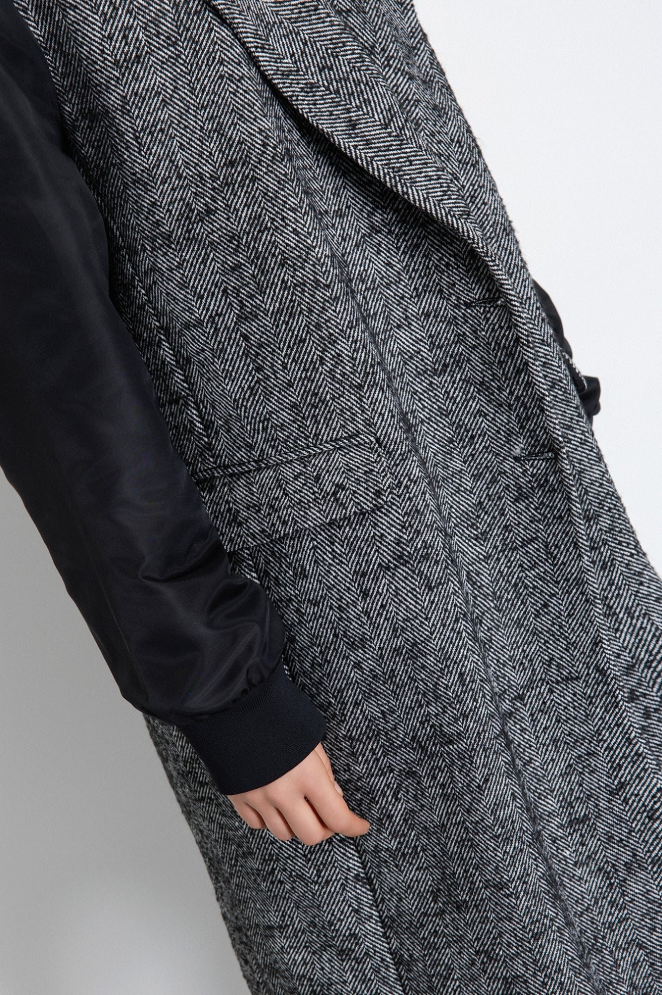 GAELLE PARIS Cappotto Donna Lungo Panno Nylon-Grigio Nero
