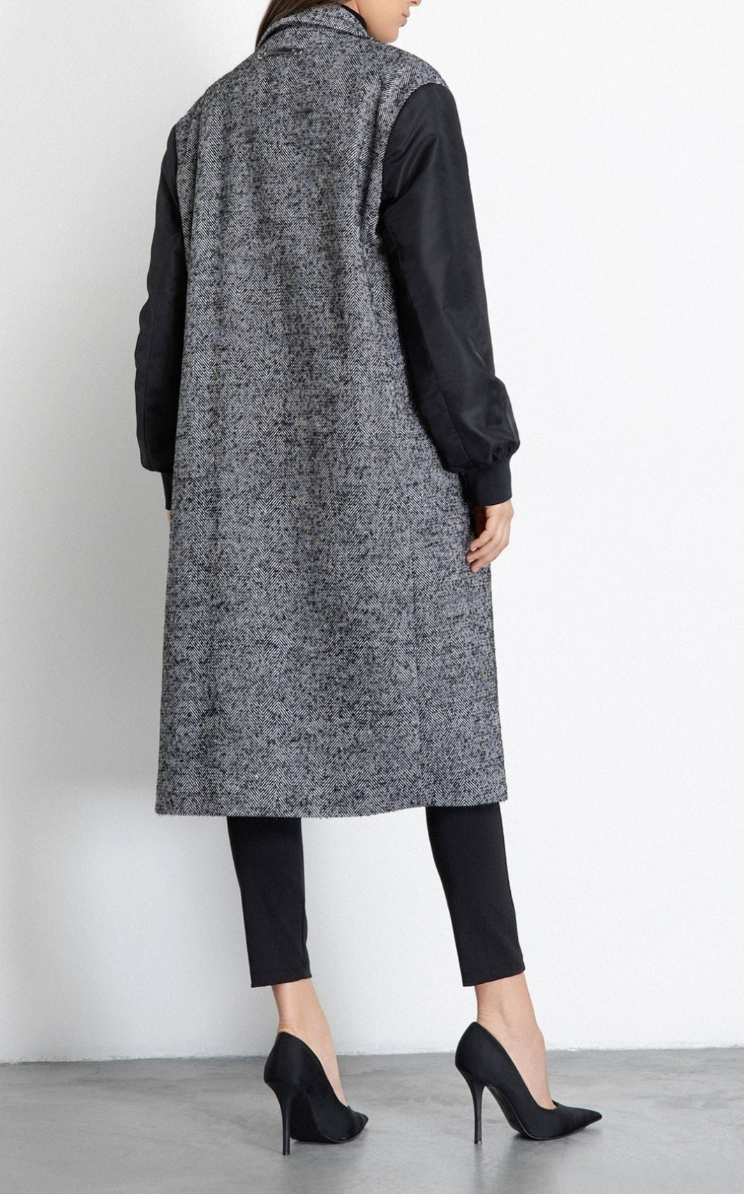 GAELLE PARIS Cappotto Donna Lungo Panno Nylon-Grigio Nero