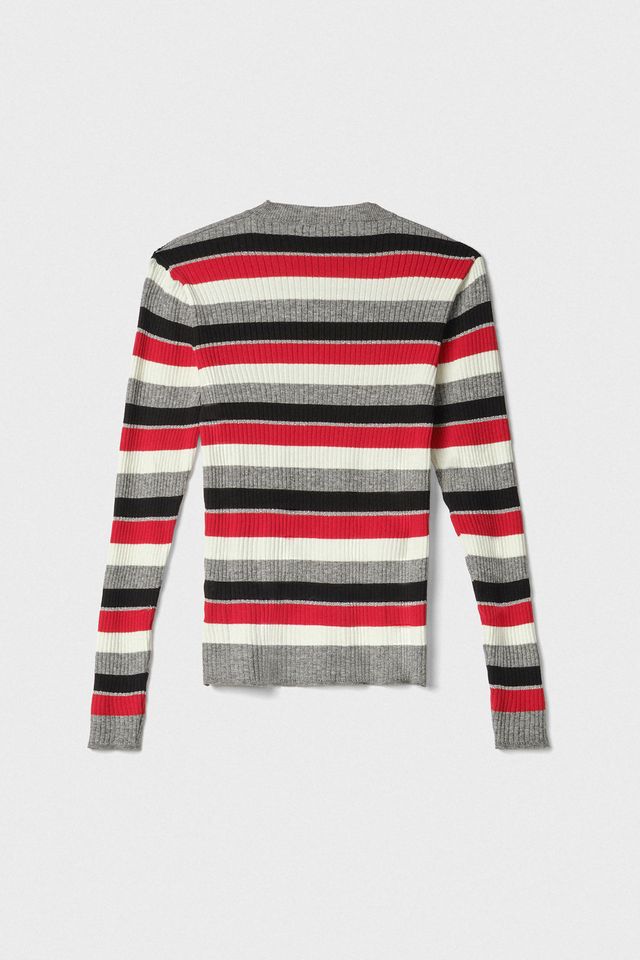 GAELLE PARIS Maglia Donna Girocollo costine Righe-Grigio Ferro