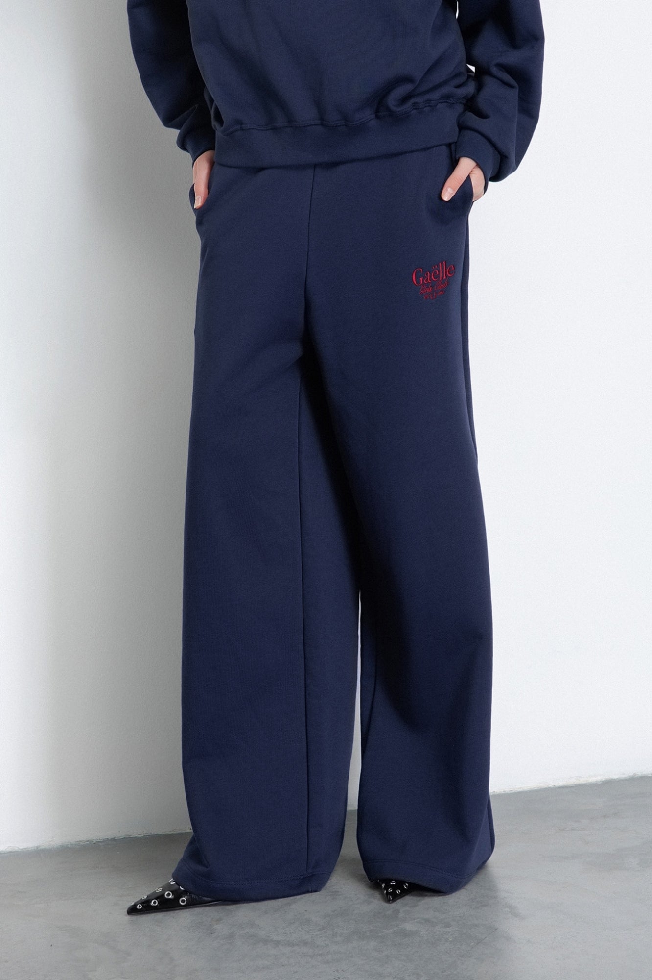 GAELLE PARIS Pantalone Donna Cotone Ricamo Logo-Blu Scuro