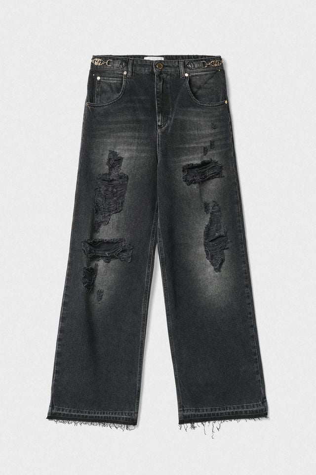 GAELLE PARIS Pantalone Donna Denim Logo-Nero