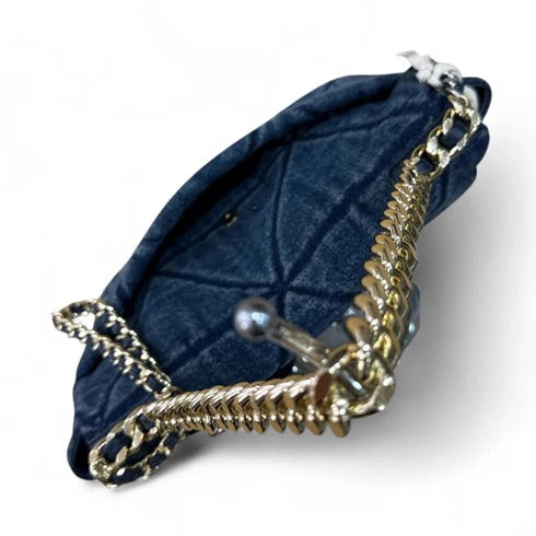 GAELLE PARIS Borsa Maxi Shoulder Strap Denim Matelassé-Blu