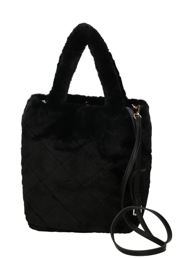 GAELLE PARIS Borsa Mini Shopper Matelassé Ecopelliccia-Nero